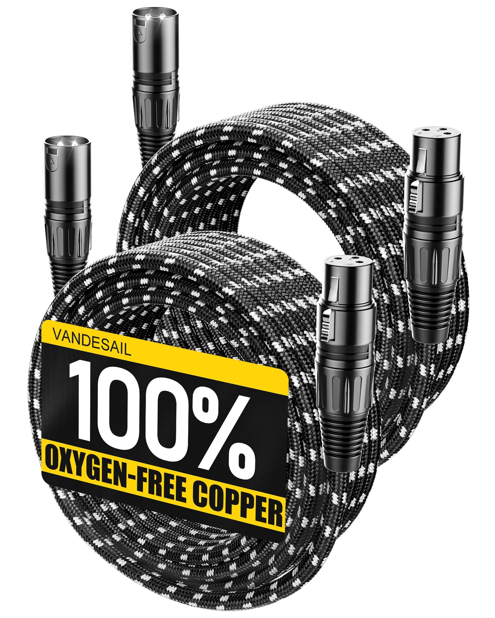 Long XLR Cables 25ft 2 Pack, Nylon Braided XLR Extension Microphone Cable, OFC Shielded Balanced Male to Female Mic Cord for Preamp Recording Mixer Amplifie Speaker Black