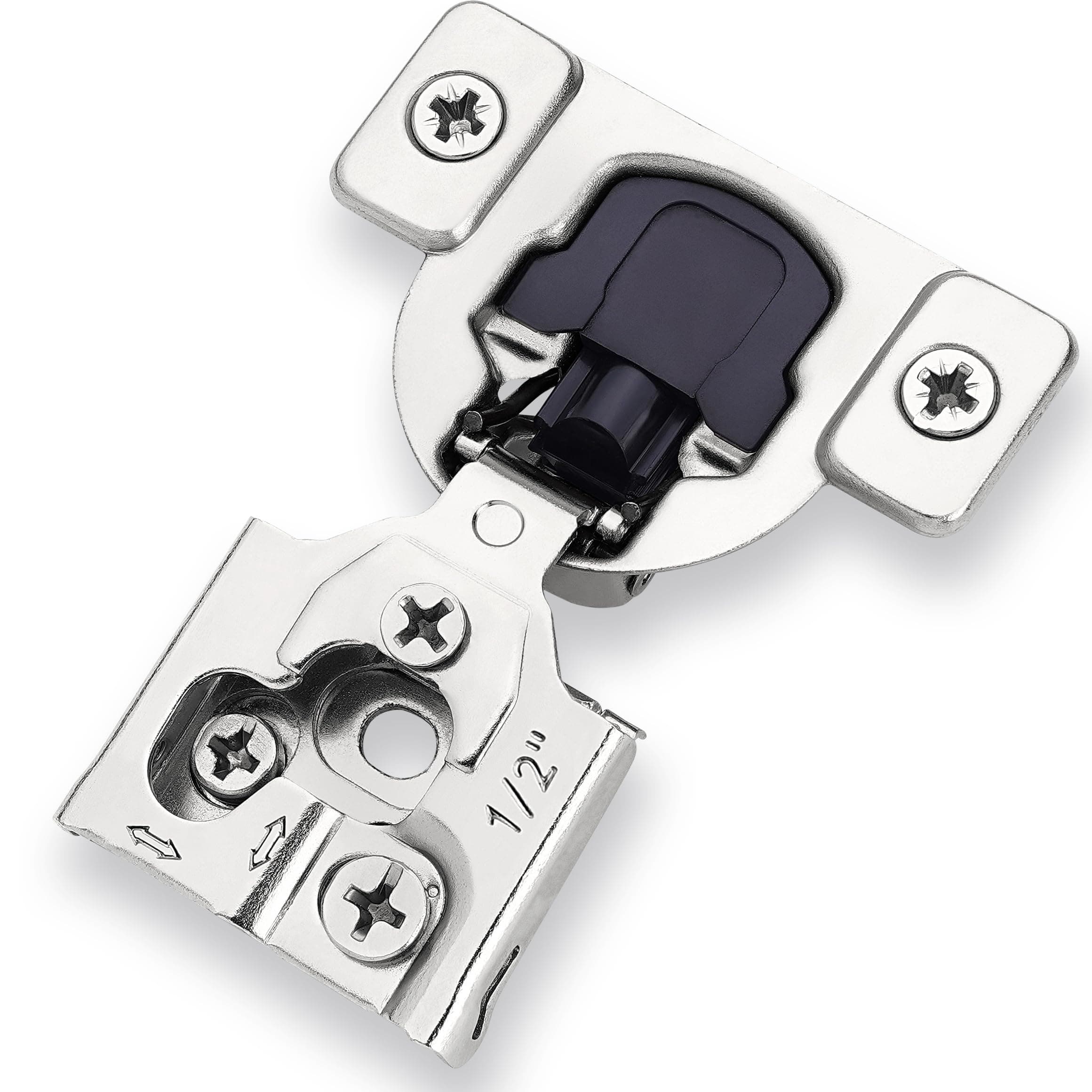 50 Pack Soft Close Cabinet Hinges – 1/2" Overlay for Kitchen Cabinet Doors, Slow Self-Closing Concealed Hidden Hinges for Face Frame –Stainless Steel, 3-Way Adjustable & Quiet Close Damper