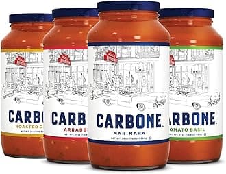 Carbone Variety Pack Tomato Basil Pasta Sauce, Marinara, Arrabbiata, Roasted Garlic, Tomato Sauce Made with Fresh and Natural Ingredients, Non-GMO, Vegan, No