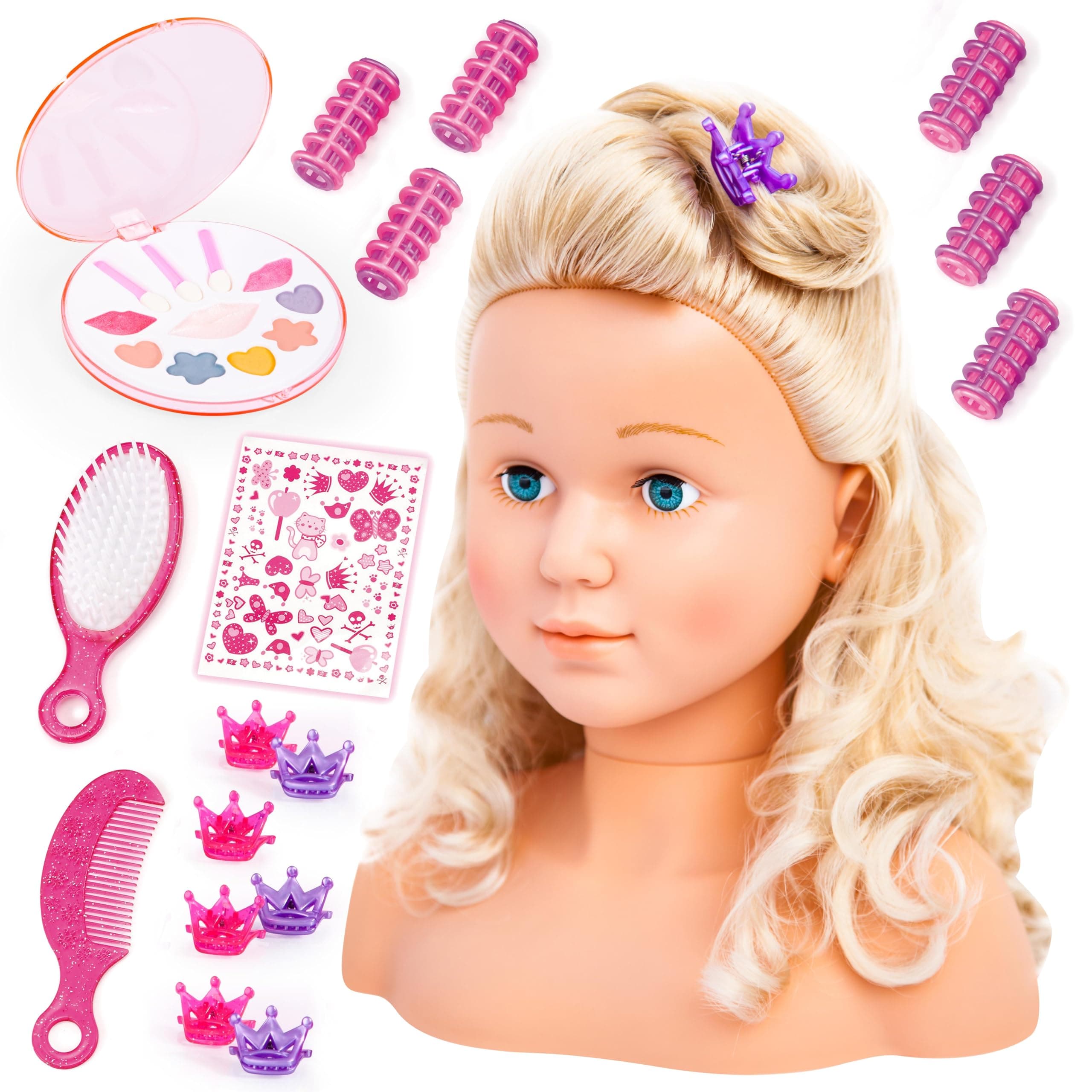 Super Model Styling Head, Dressing Head with Make-Up and Hair Accessories, 27 cm