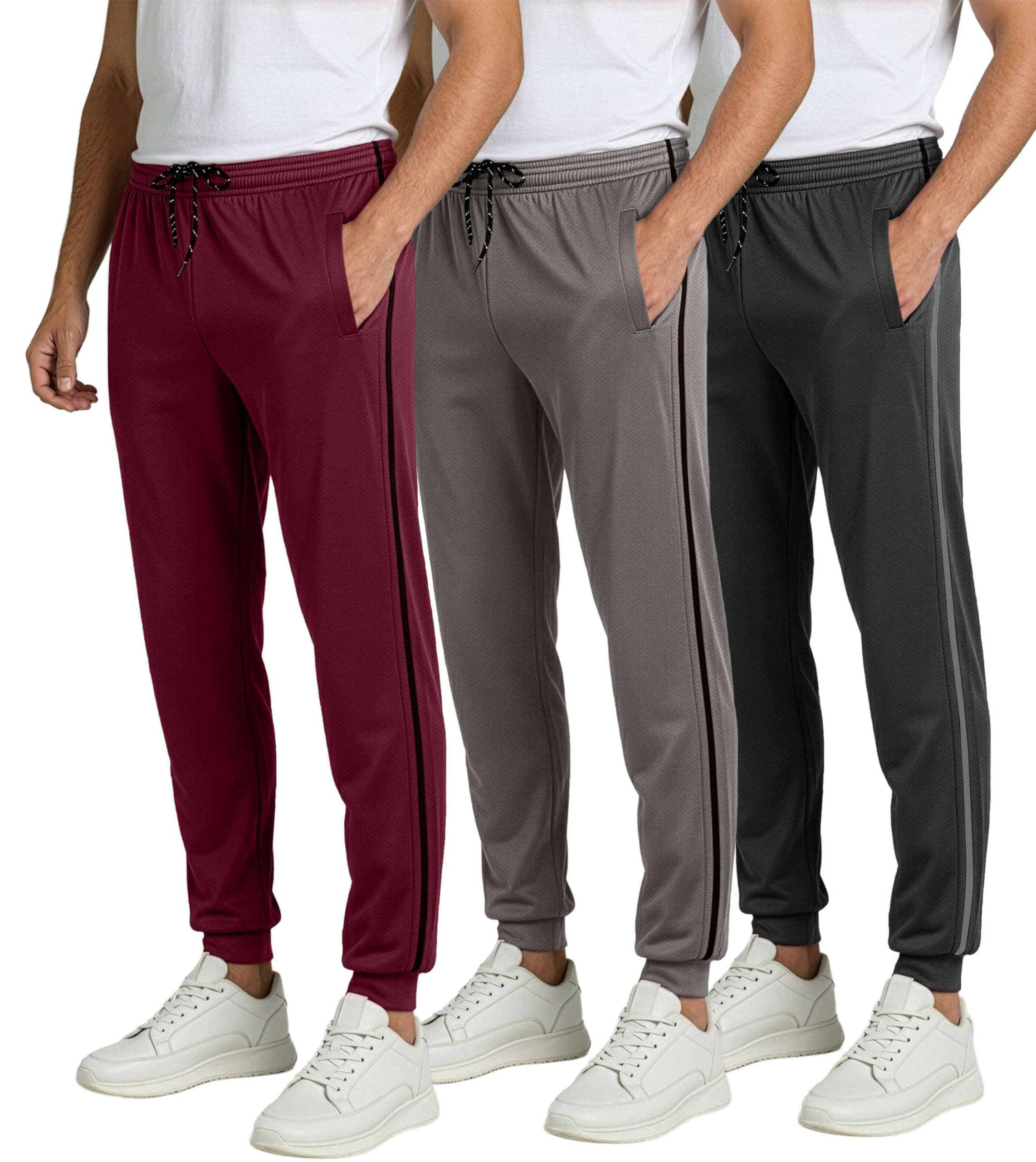 3 Pack: Men's Mesh Jogger | Athletic Sweatpants with Pockets | Active Track Gym Workout Pant (Big & Tall)