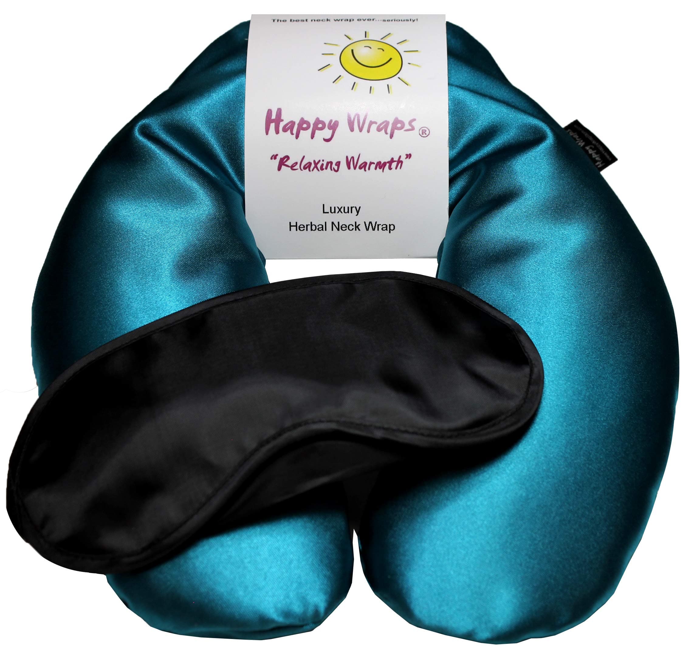 Microwavable Herbal Neck Wrap - Hot Cold Aromatherapy Neck Warming Pillow - Heating Pad for Migraines, Stress, Gifts for Women, Birthdays, Christmas and Free Sleep Mask - AuqaBlue Satin