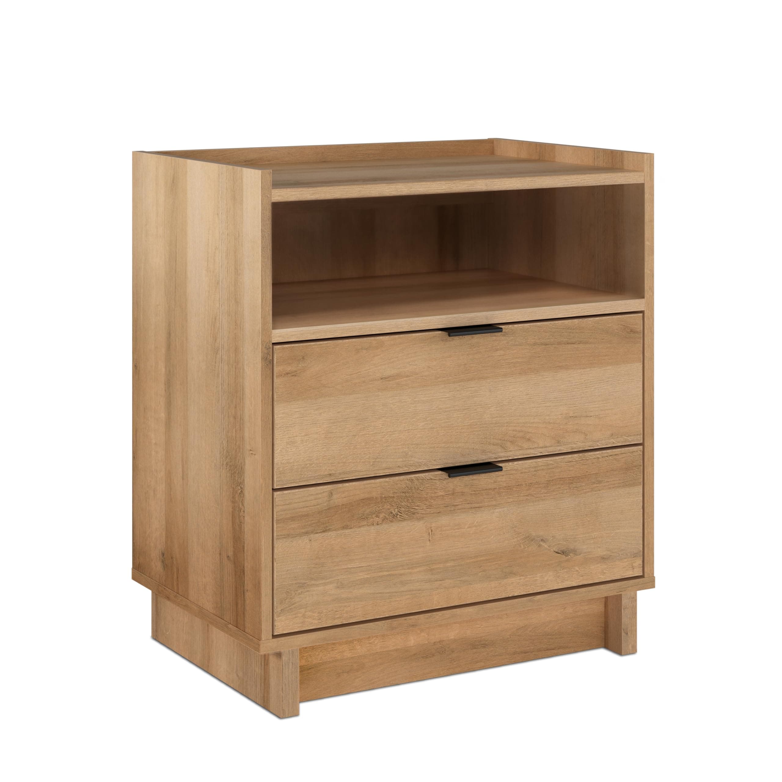 Simply Modern Nightstand Bedside Table, Natural Oak Nightstand for Bedroom, End Table with 2 Drawers and Open Shelf 23.75" W x 26.75" H x 16" D