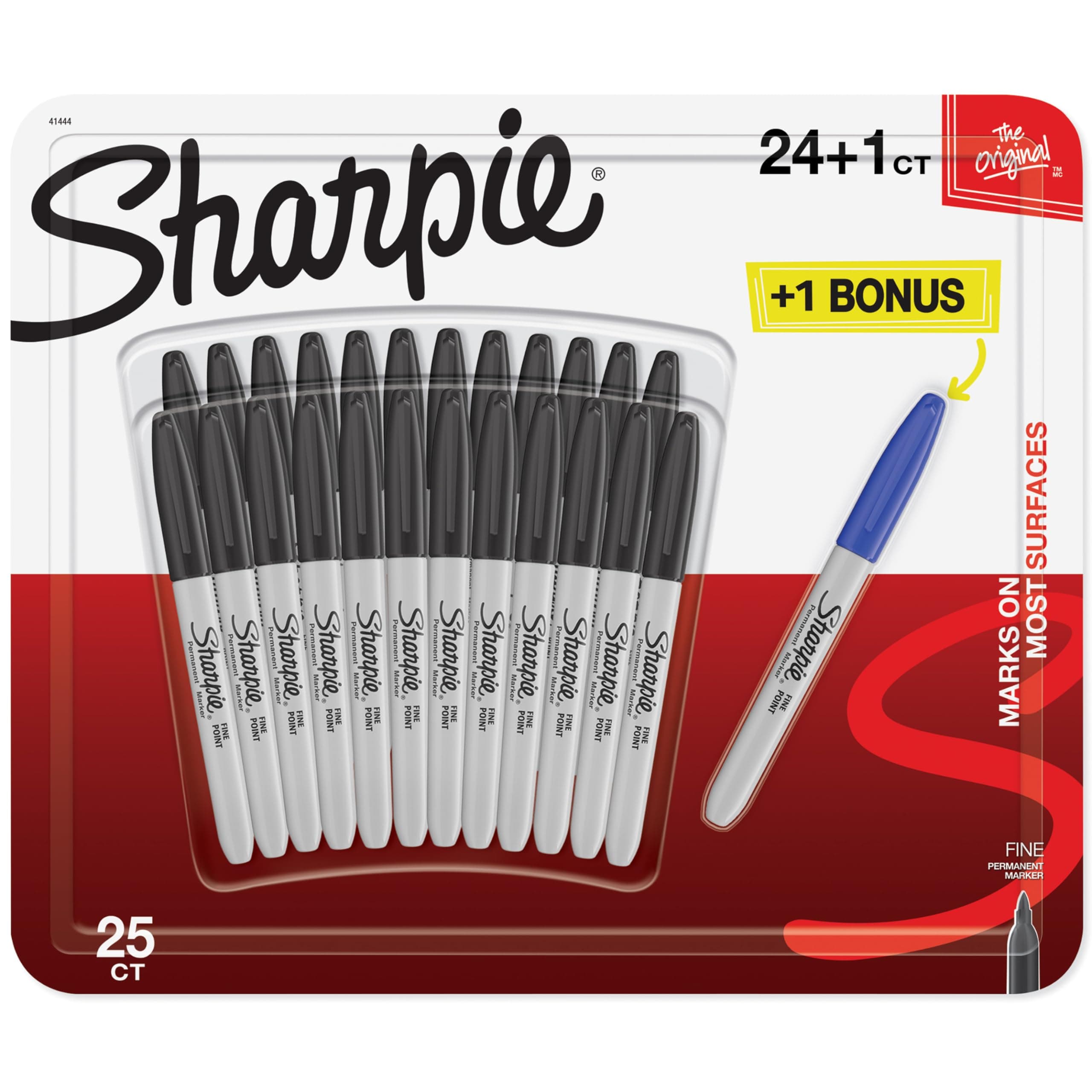Sharpie Permanent Markers | Fine Point | 24 Black + 1 Blue Marker Pen | 25 Count Marker Set