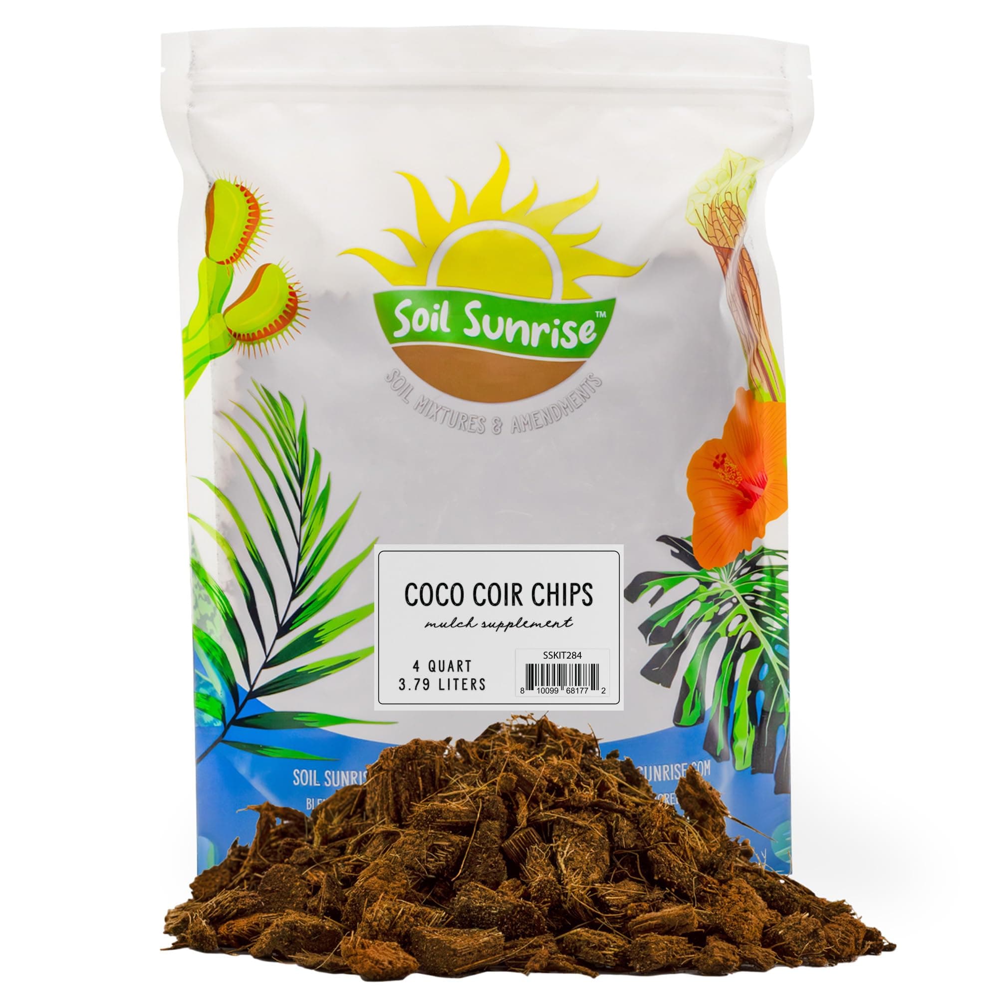 Loose Coco Coir Chips Mulch and Soil Amendment (4 Quarts); Premium Coconut Coir Substrate for Plants and Container Gardening