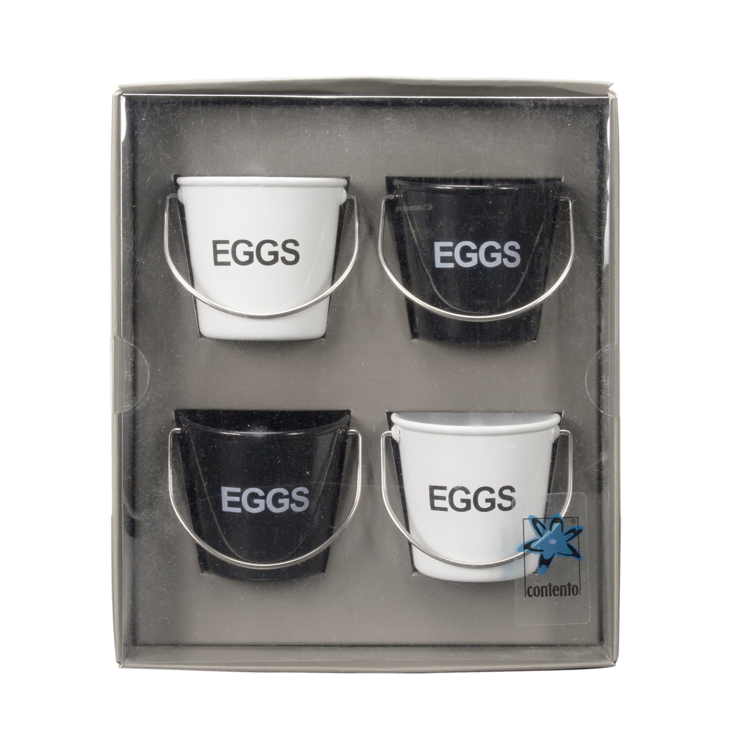 Contento Egg Cups Set Peggy 4 pcs in Black/White, Steel, Red, 4.7 x 4.5 x 10 cm