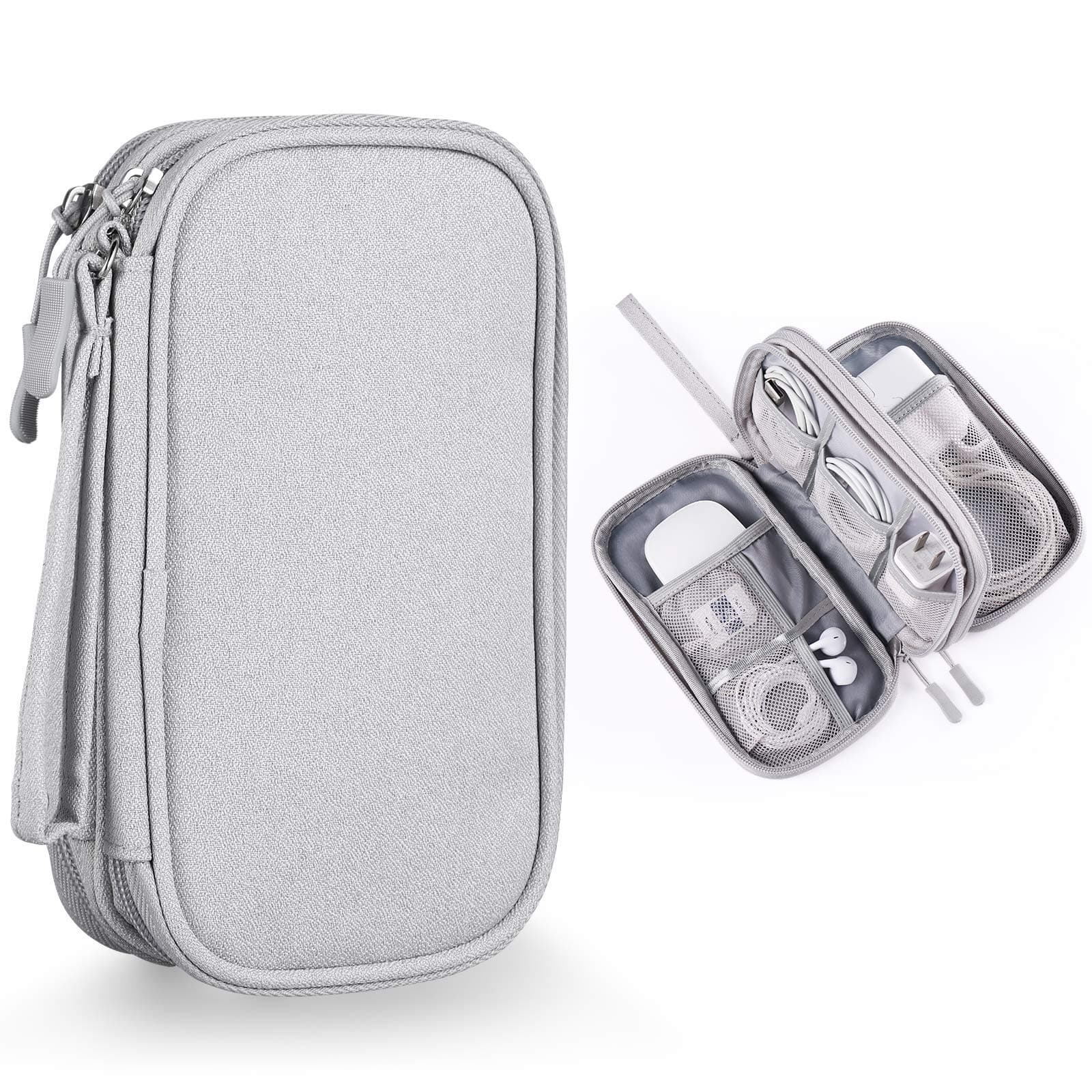 Electronics Accessories Organizer Pouch Bag, Designed for Power Adapter/Charger/Cables/Mouse, for Travel (Light Grey)