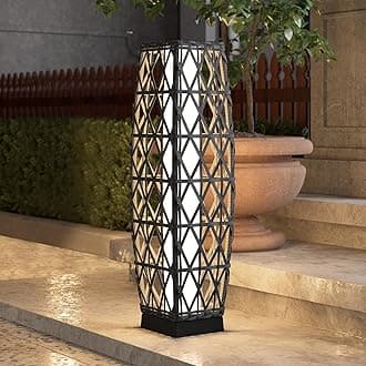 Grand patio Solar Outdoor Floor Lamp Wicker Lantern Decoration Light for Deck Garden Lawn Porch-Medium Cindy, Silver Gray
