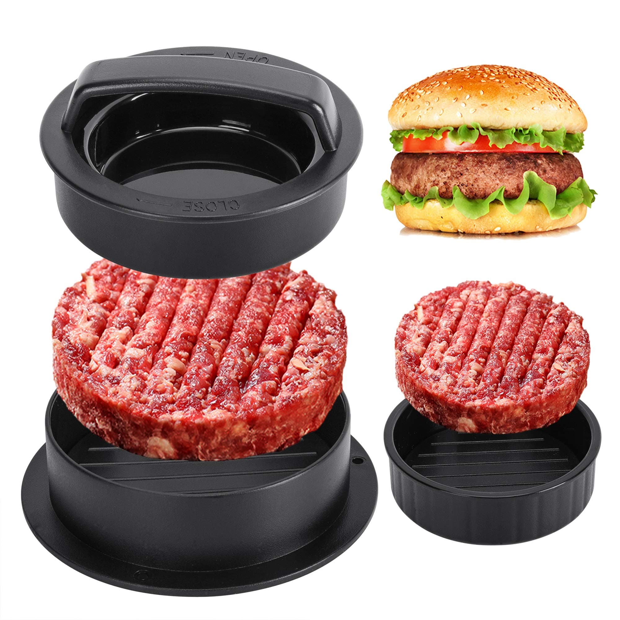 Burger Press, Hamburger Press Patty Maker, Slider Press Stuffed Burger Patty Press Regular Burger Maker 3 in 1 Non Stick Kitchen Barbecue Grilling Patty Molds…