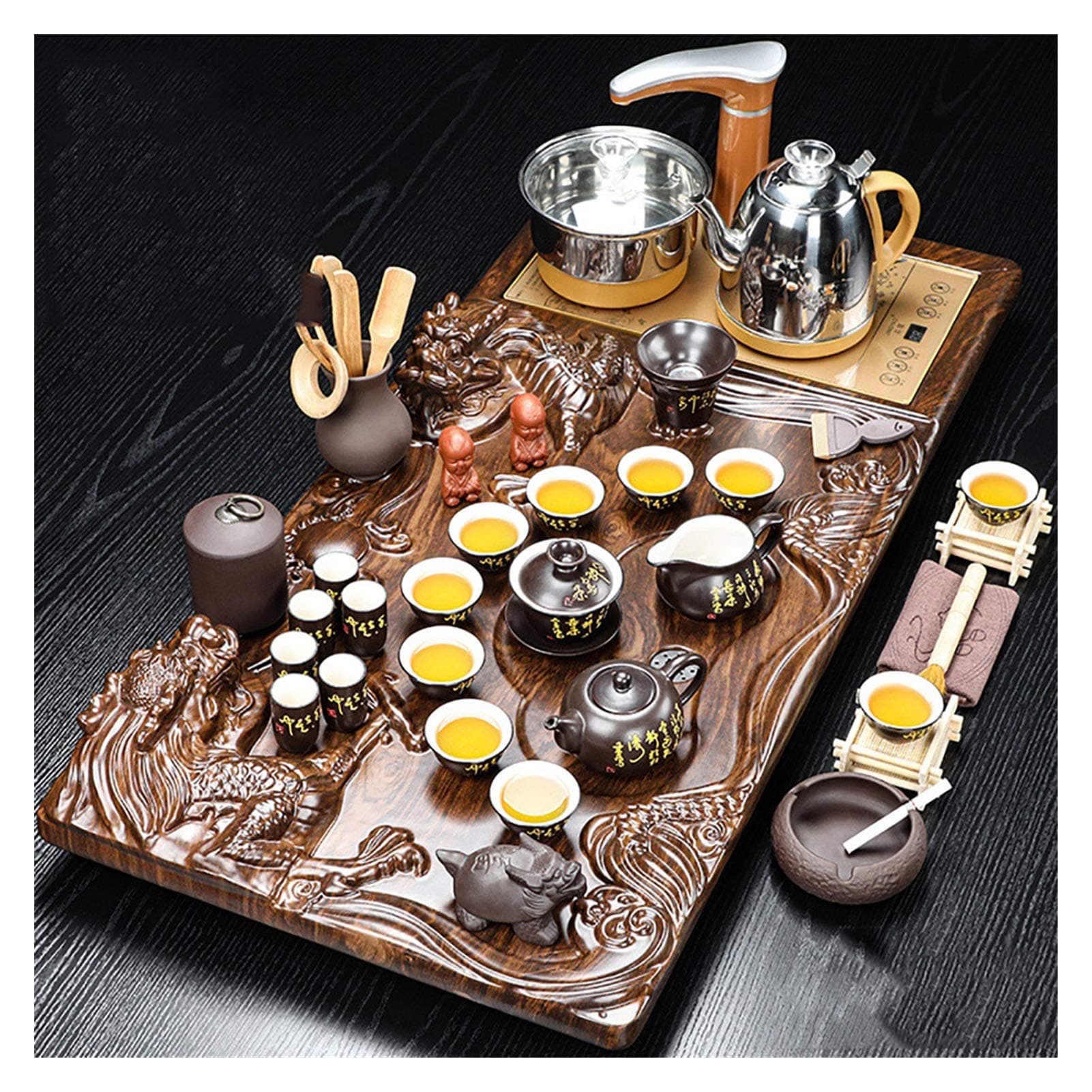 Tea Set,Tea Serving Tray Kung Fu Tea Set With Wood Chinese Tea Set, Ceramic Tea Set, Chinese Ceramic Kungfu Tea Set, Household Simple Ceramic Cup Electric Hot Pot Coffee Table Tea Ceremony Tea Set Sol