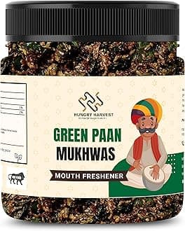 Hungry Harvest Home Made Green Paan Mukhwas Paan Mukhwas Mouth freshener Without supari [Jar Pack] (100 Grams)