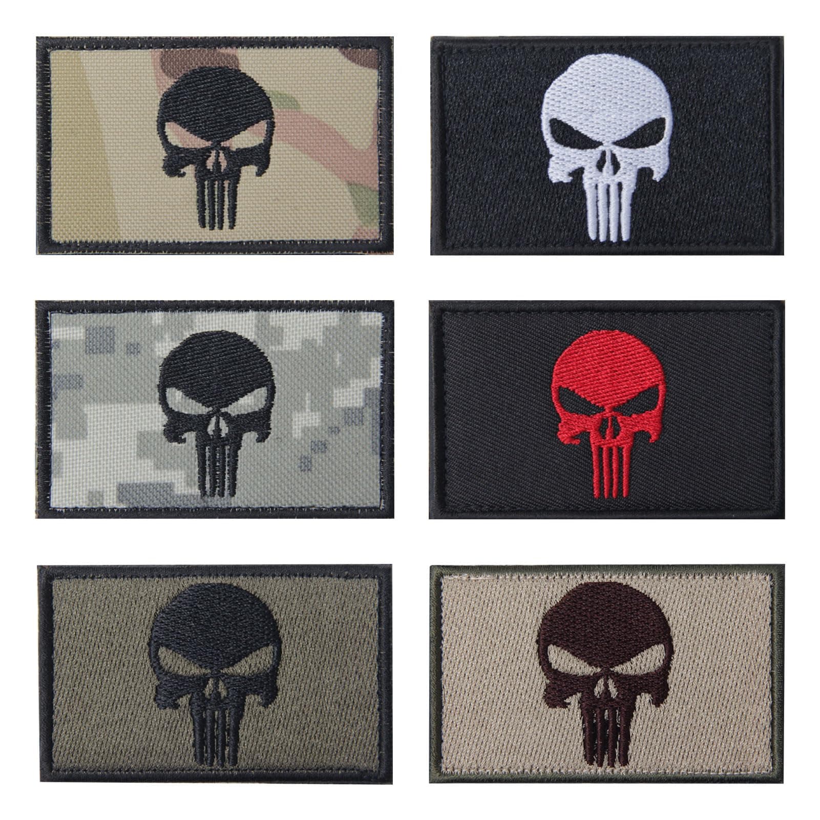 Pilikoll 6 Pcs Skull Patch Tactical with Hook & Loop Tactical Patch Bundle Embroidered Military Patches Embroidered Tactical Morale Badge Armband Emblem Applique for Bag, Jacket, Jeans, Hat