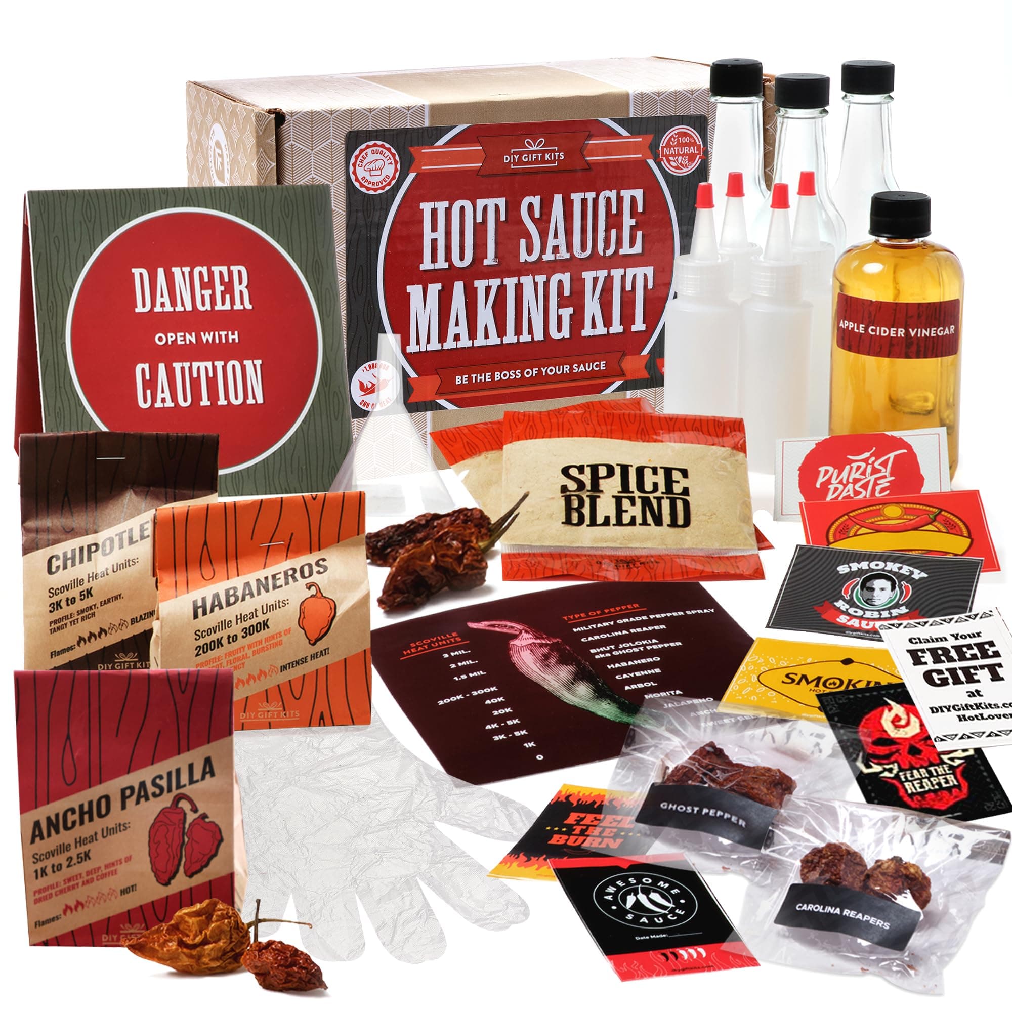 DIY Gift Kits - Hot Sauce Making Kit Everything Included - Unique Cooking Gifts For Men - Gifts For Husband, Boyfriend, Dads Who Have Everything - Deluxe (29 Pcs Set)