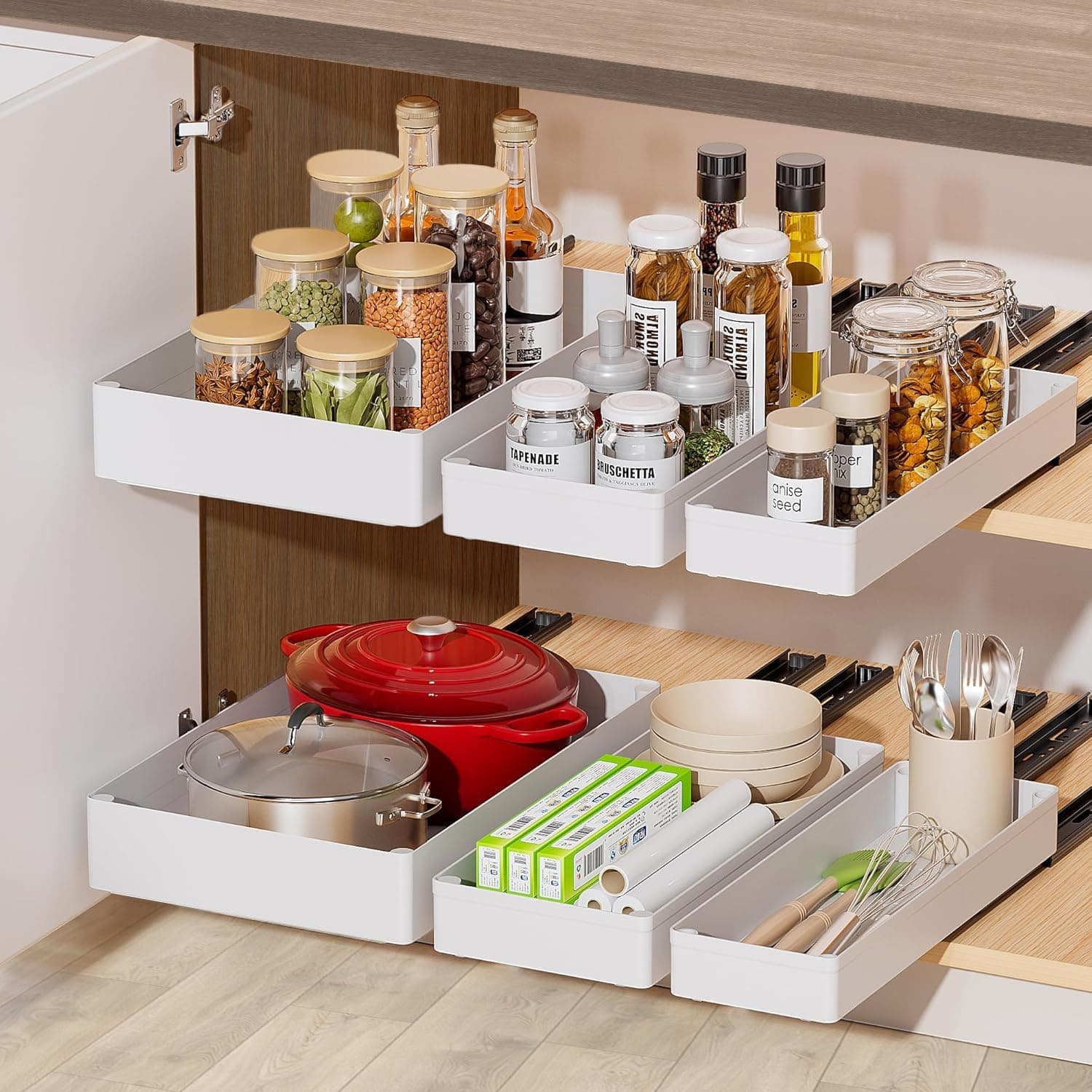 3 Pack Pull Out Cabinet Organizer, Drawers for Kitchen and Bathroom, Slide Out Pantry Shelf Storage