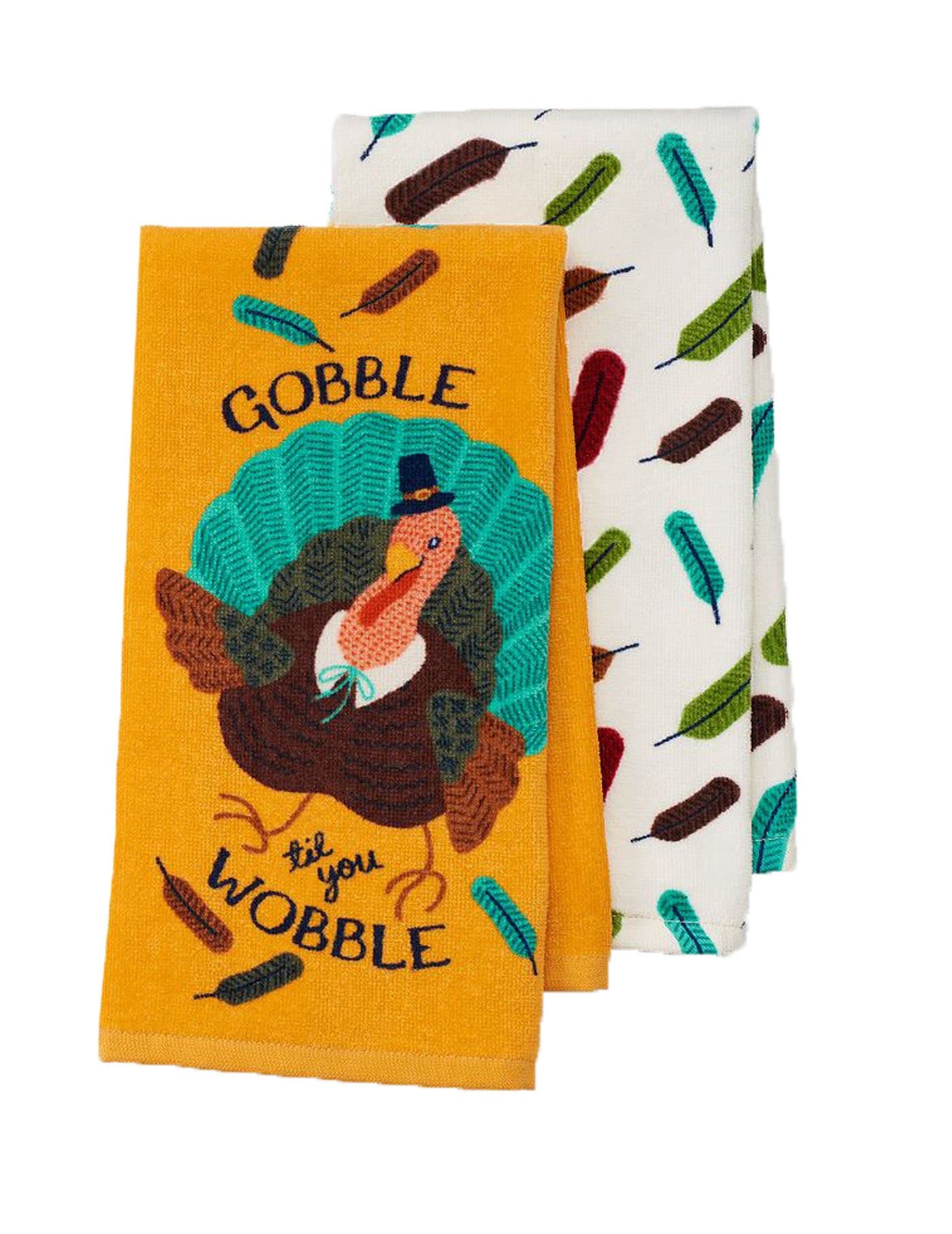 Thanksgiving Turkey Gobble Wobble Kitchen Towel Set 2 Pack.