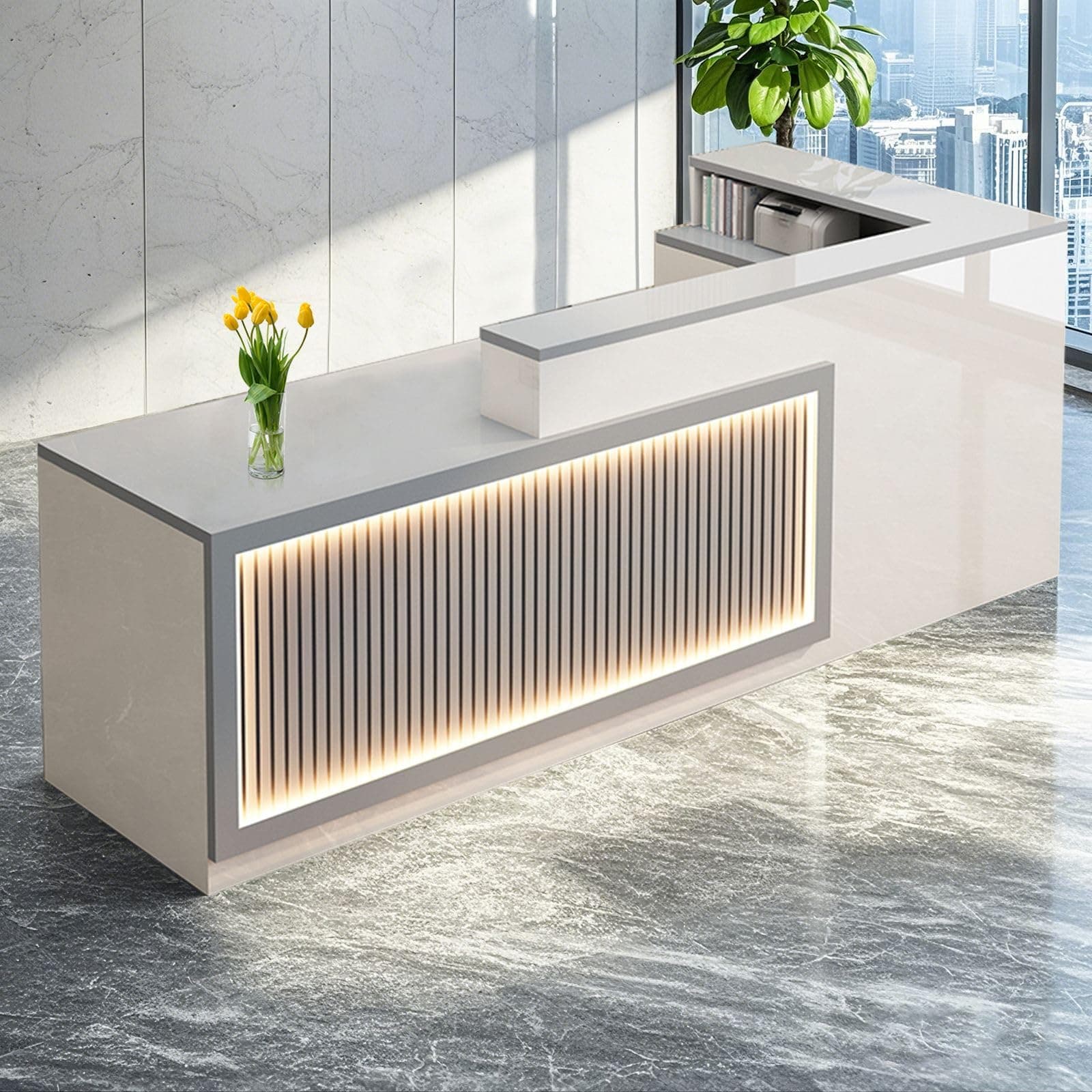 L Shaped Reception Desk, Solid Wood Front Desk with Counter & Lockable Drawers, Retail Checkout Customer Service Counter for Home Office Lobby Store,(I,63in-Left)