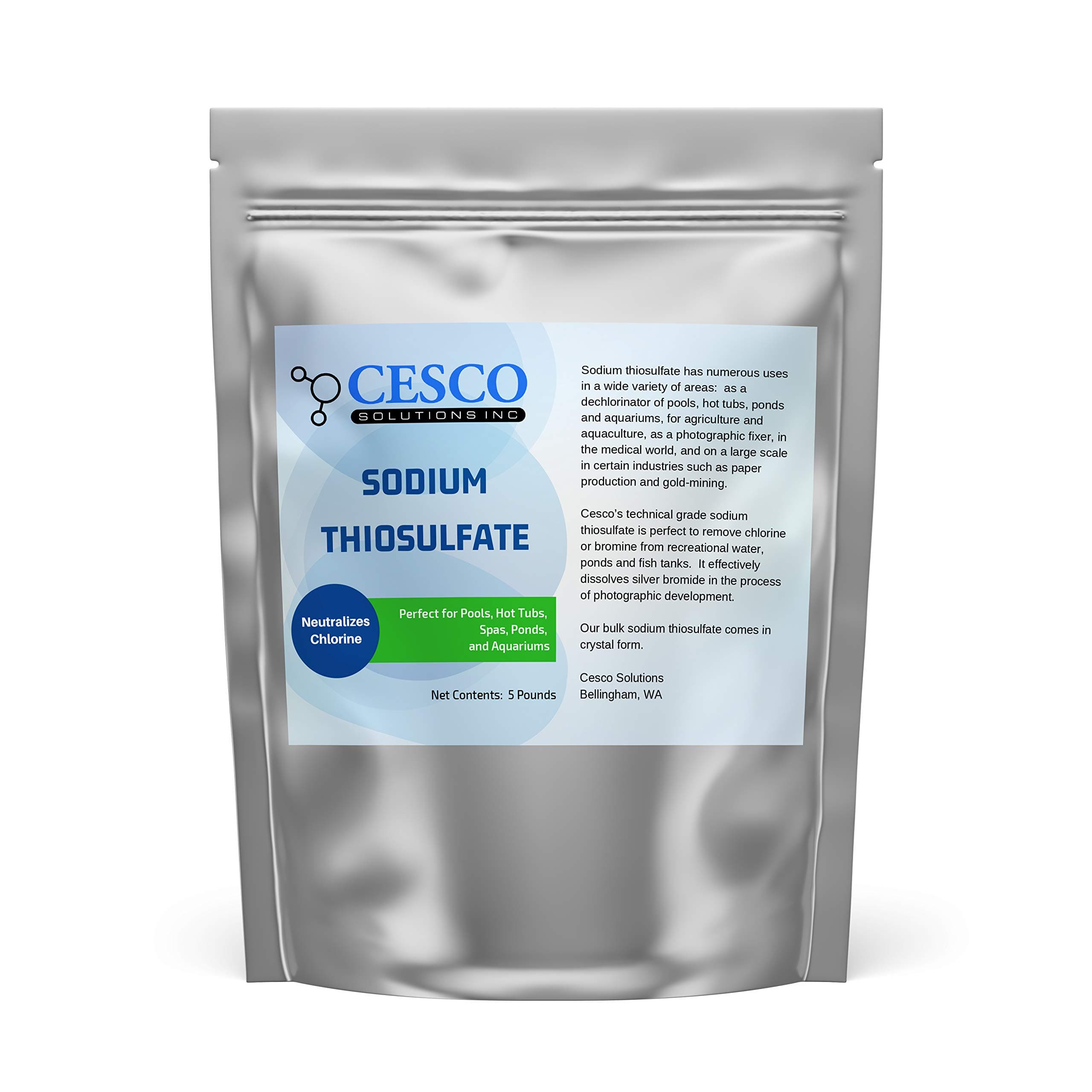 Cesco Solutions, Inc.Pool Dechlorinator Sodium Thiosulfate Pentahydrate 5 lbs by - Premium Chlorine Neutralizer for Pools, Aquarium, Pond - Technical-Grade Chlorine Remover for Hot Tubs - Bulk Packag