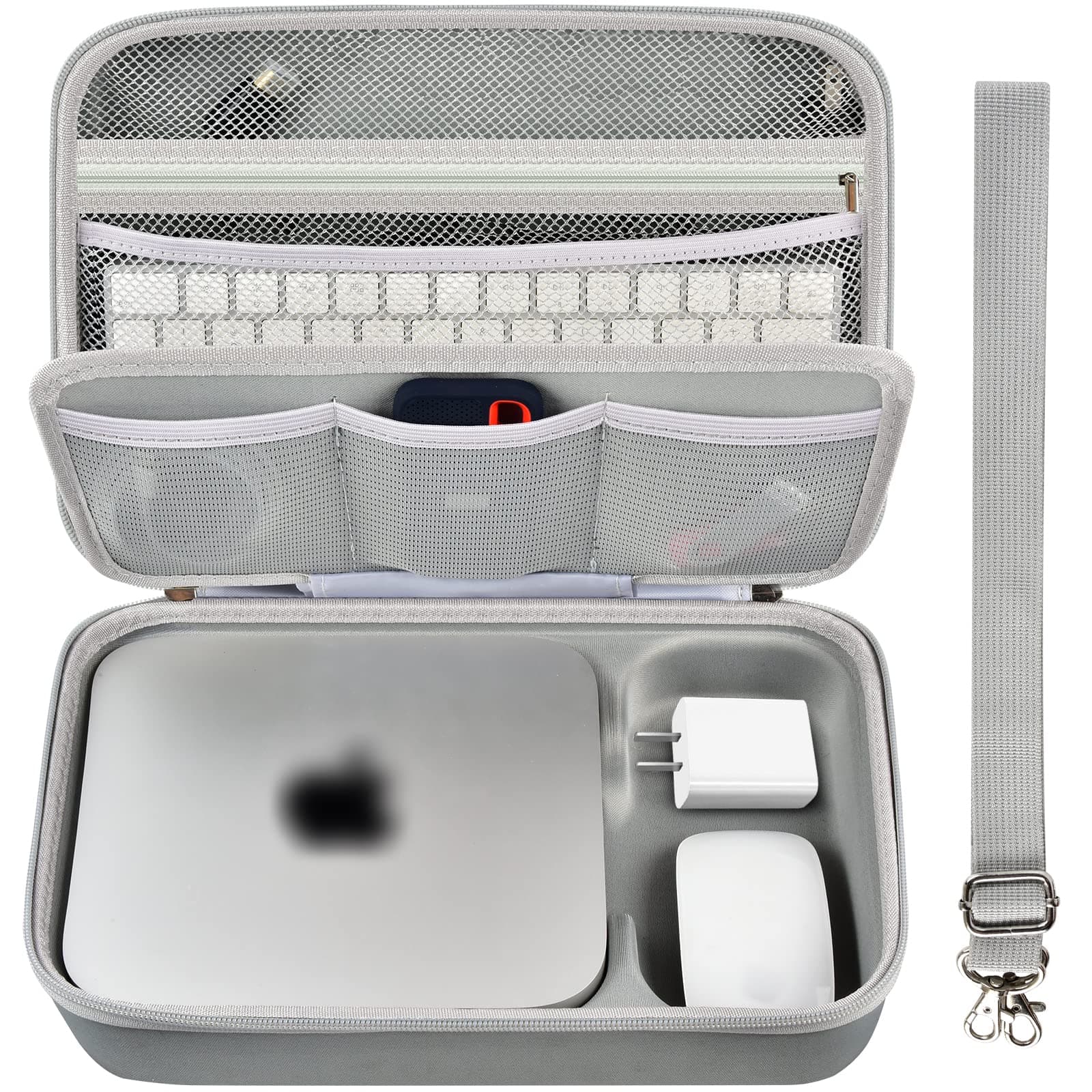 Case Compatible with Apple Mac Mini M2/M1 Desktop Computer, Electronics Organizer Fits for Keyboard, Magic Mouse and Accessories - Gray