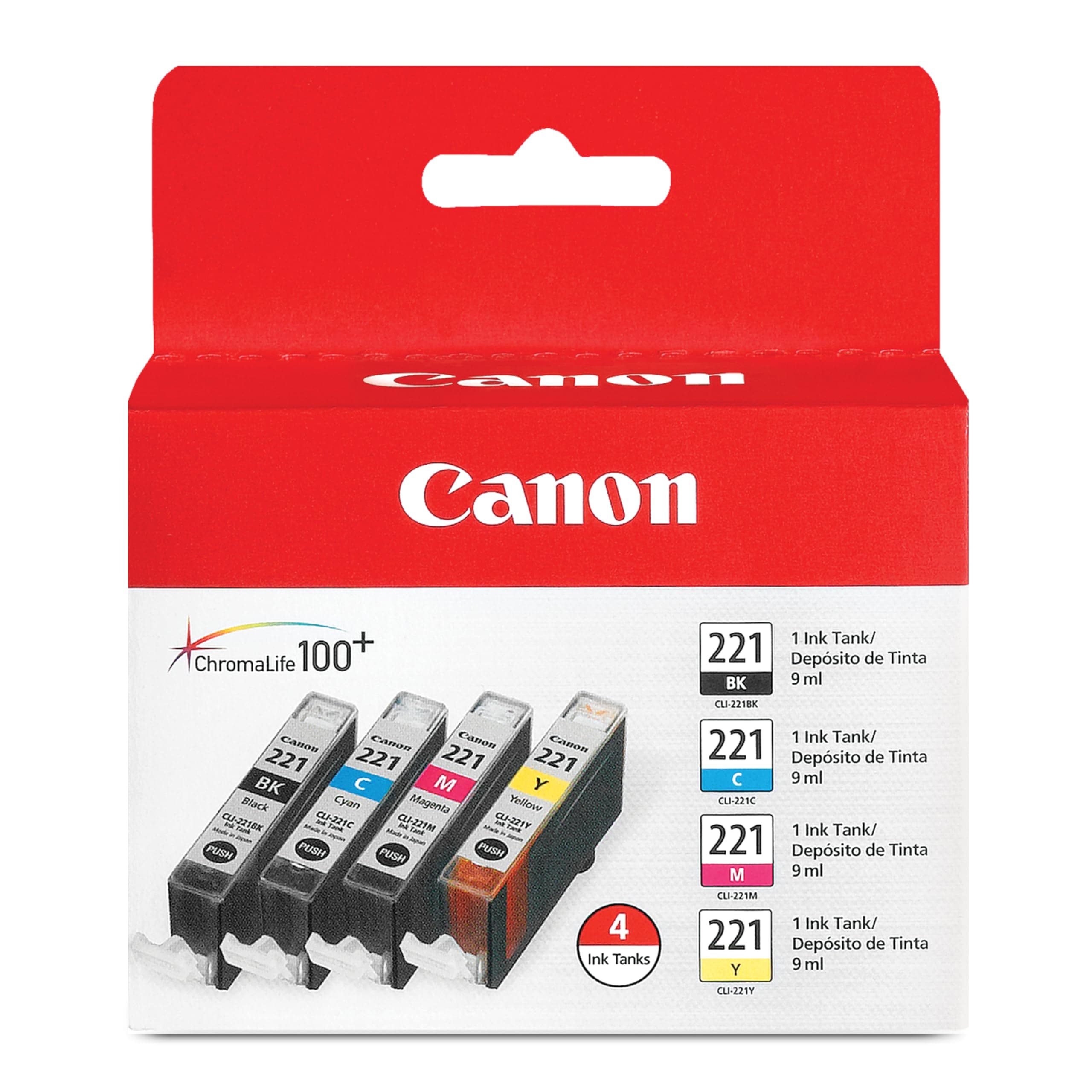 Canon CLI-221 Genuine Four Color Pack, Compatible with MP980, MP560, MP620, MP640, MP990, MX860, MX870, iP4600, iP3600, and iP4700 Printers