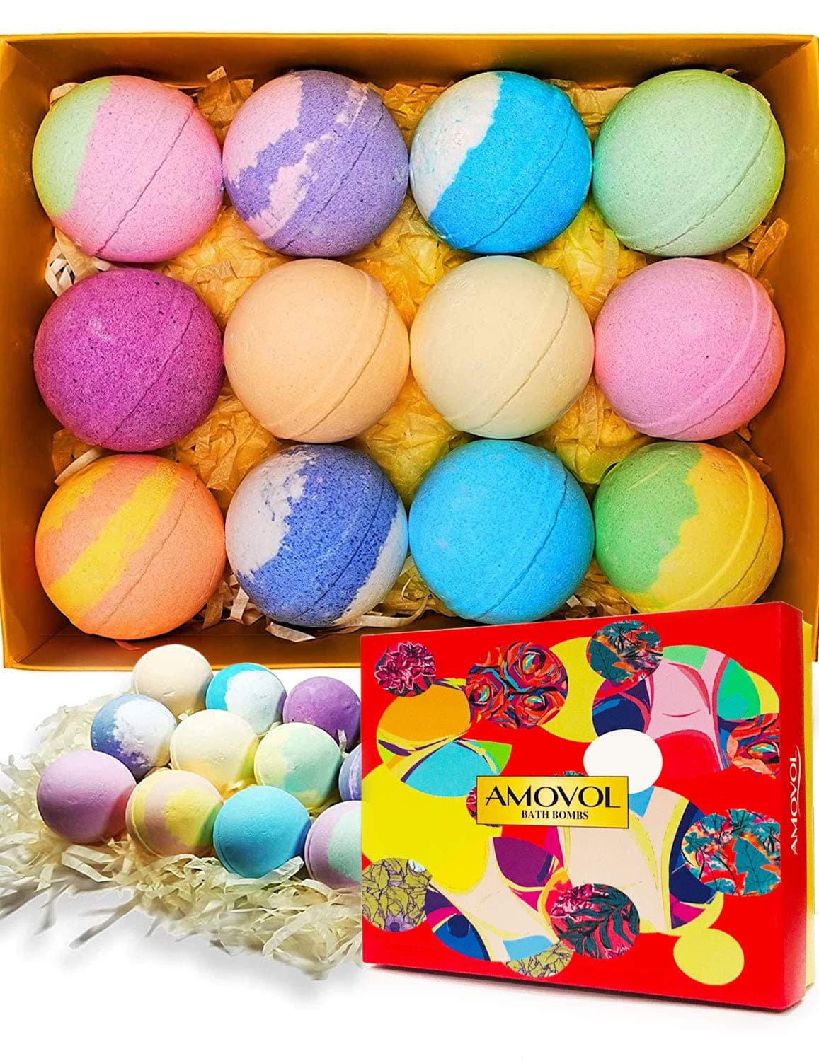 Bath Bombs 12PCS Gift Set, Pure Natural Essential Oil, Floating Fizzies, Rich Bubbles, Powerful Moisturize and No Greasy, Perfect Gift for Moms, Wives, Girlfriends and Kids