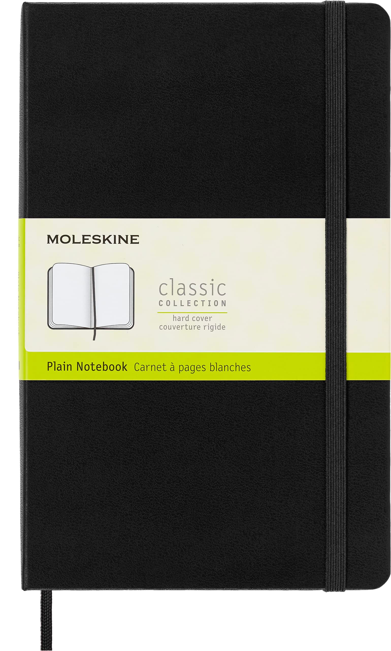 Classic Notebook, Notebook With Plain Pages, Hard Cover and Elastic Closure, Black, Large, 13 x 21 cm, 240 Pages