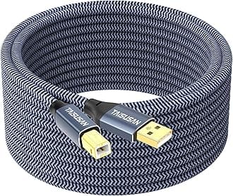USB Printer Cable 15ft, High Speed A to B Cord Compatible for Keyboard, MacBook, Printers and Scanners - Gray