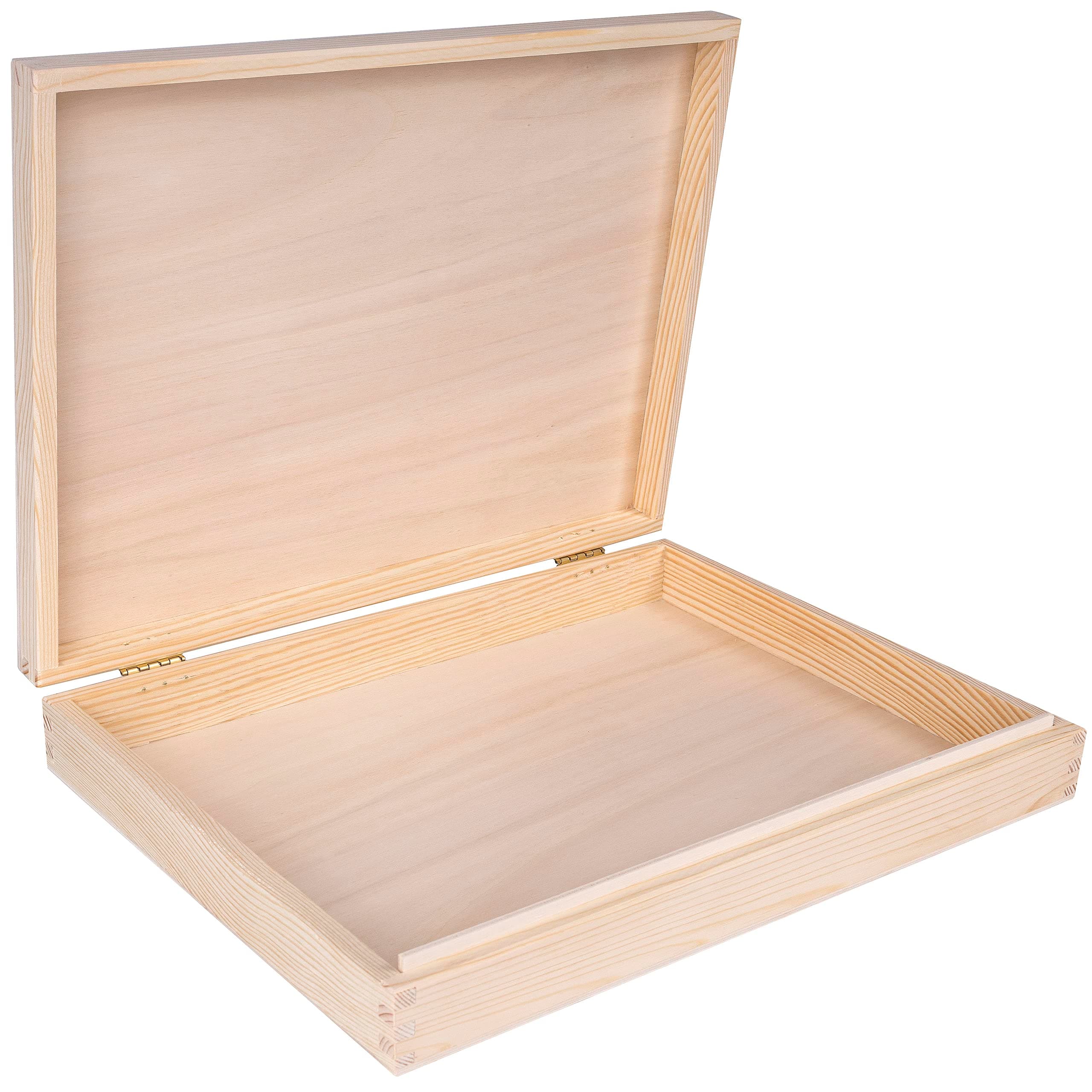 Creative Deco A4 Wooden Storage Box Unpainted Plain Flat | 34x25.3x5.3 (+/-1cm) | with Hinged Lid | Easter Gift for Storing Files Documents & Valuables in the Office Bedroom | Jewellery Box