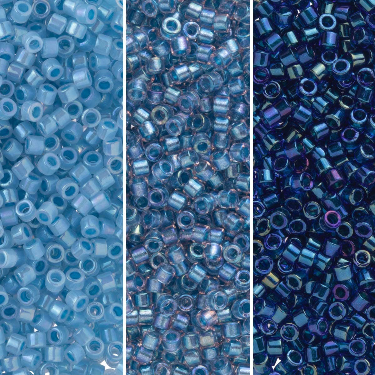 Delica Seed Beads Bundle: Size 11/0, Blue Inside Color Lined Palette Collection DB1761, DB1762, DB1763