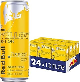 Yellow Edition Energy Drink, Tropical, with 114mg Caffeine plus Taurine & B Vitamins, 12 Fl Oz, 6 Packs of 4 Cans (Pack of 24)