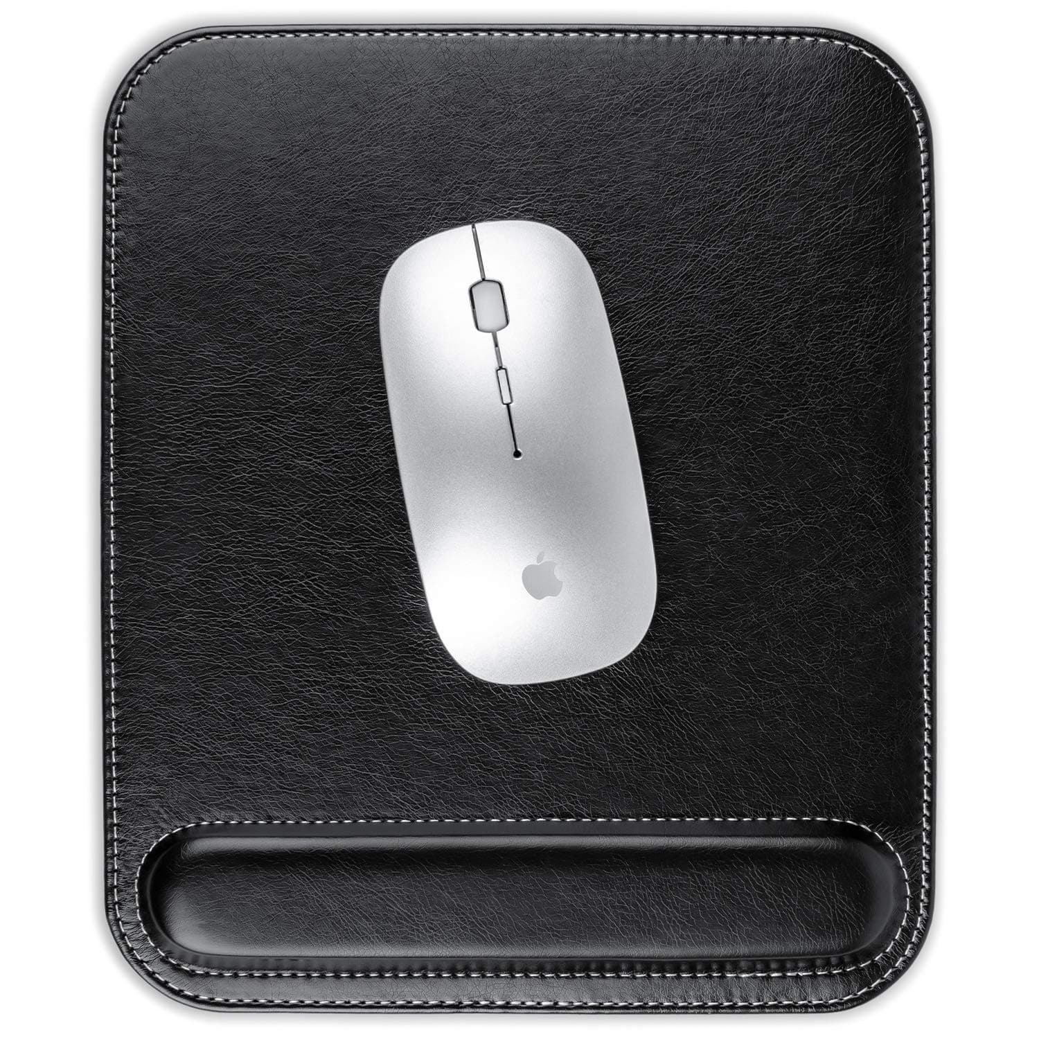 Leather Mouse Pad with Wrist Support, Ergonomic Mouse Pad with Silky Smooth Surface & Non-Slip Backing (Black)
