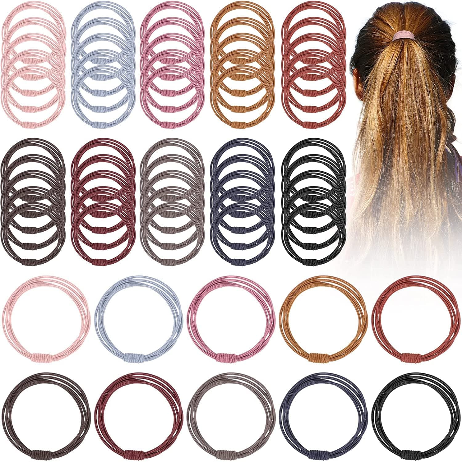 Basic Color Elastic Simple Circle Hair Ropes Rubber Dark Shade Thin Colorful Elastic Hair Ties Band for Women's and Girl's (Multicolor) (Pack Of 10)