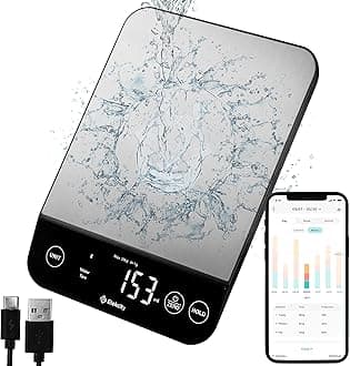 Luminary 22lb Food Nutrition Bluetooth Kitchen Digital Scale, Waterproof, Rechargeable, Ounces and Grams for Weight Loss, Cooking, 304 Stainless Steel