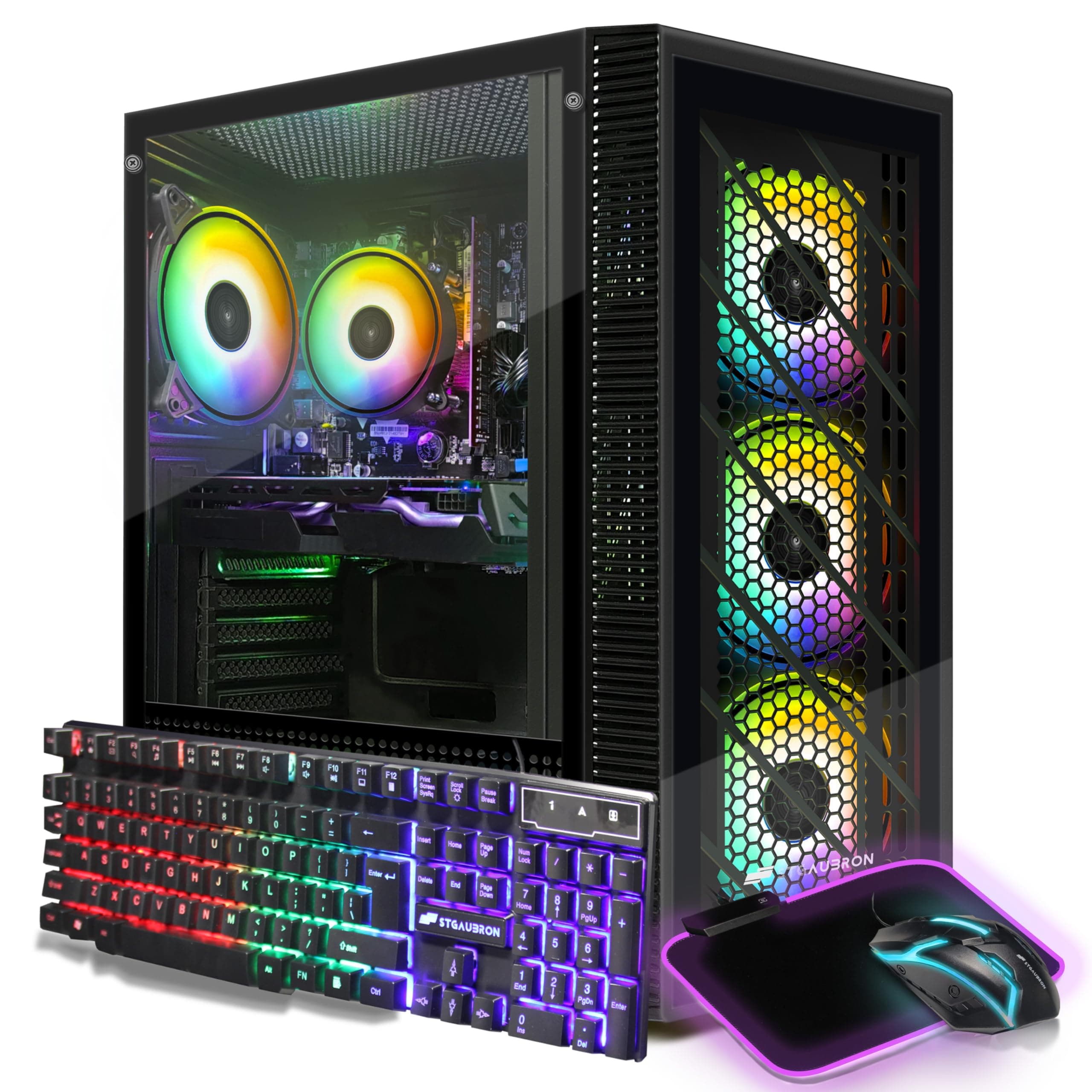 STGAubron Gaming Desktop PC, Intel Core i7 3.4G up to 3.9G, Radeon RX 590 8G, 32GB RAM, 1TB SSD, 600M WiFi, BT 5.0, RGB Fan x 4, RGB BT Sound Bar, Windows 10 Home