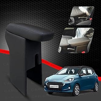 Carigiri Premium Finish Car Armrest with Storage Box And High Density Moulded Foam For Hyundai I10 Grand Nios (Models-2019-2024) (All Colours,Nappa Leatherette) (Black With Black Double Stitching)