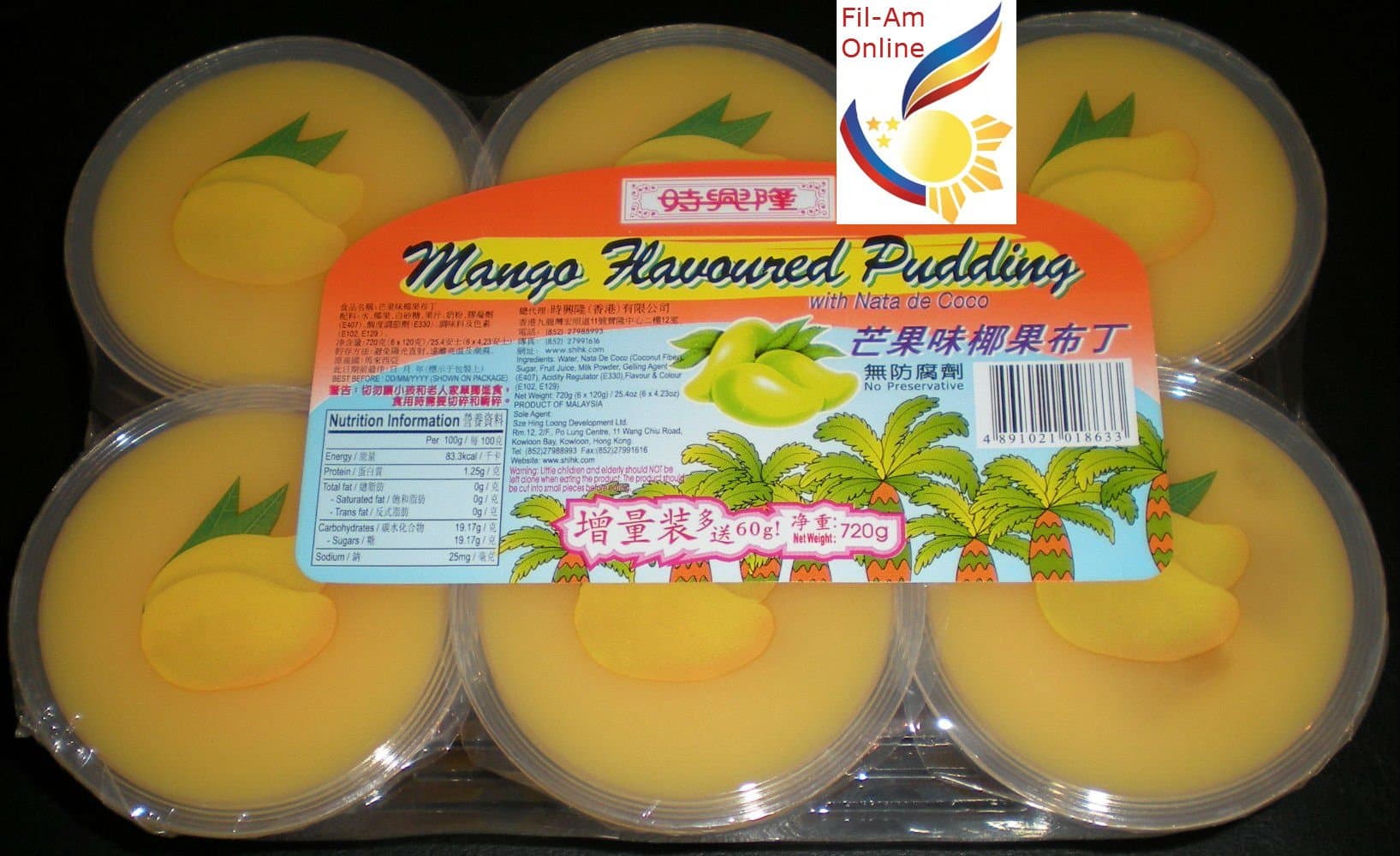 Mango Flavoured Pudding Pack of 6 with Nata de Coco 720g