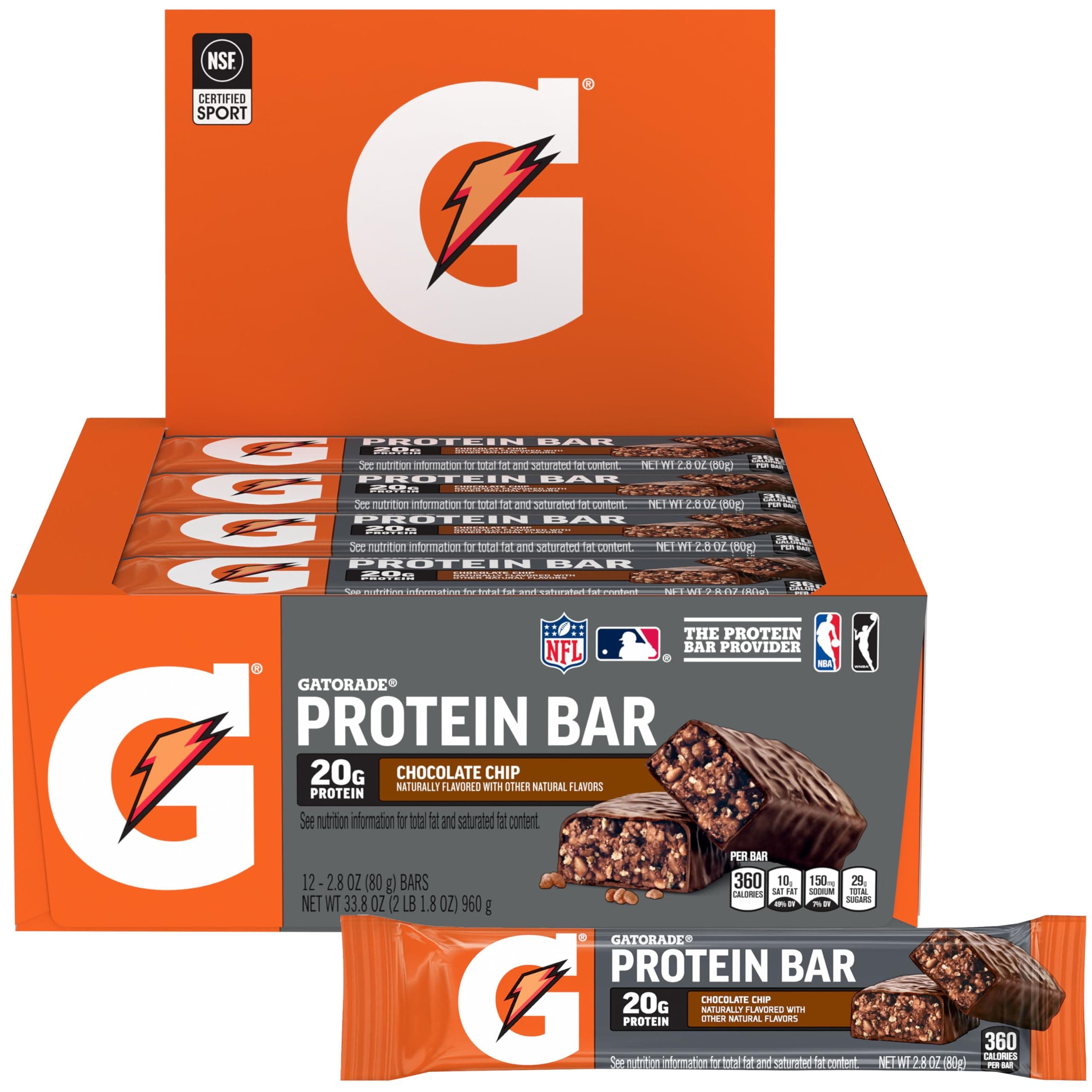Gatorade Whey Protein Bar, 2.8 oz (80 g), Parallel Import Product (Chocolate Chips, Set of 12)
