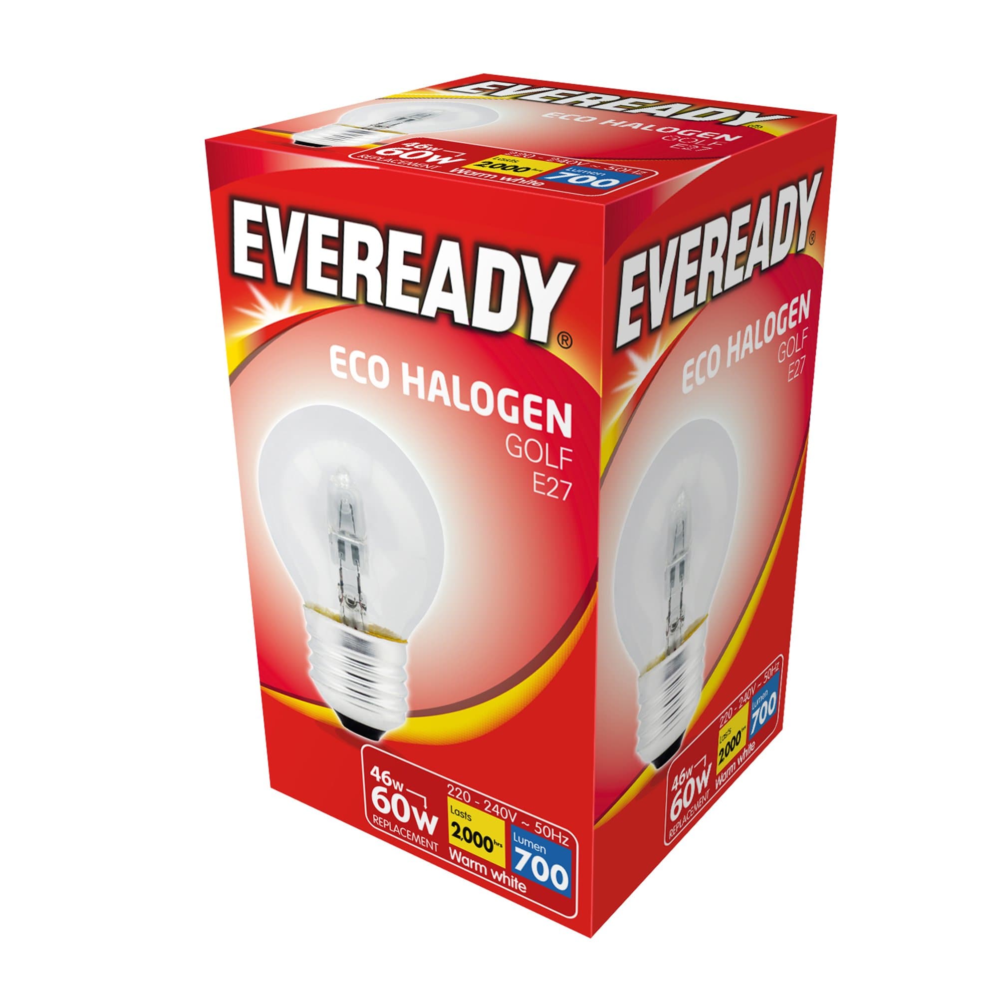 10 x 48w (60w) Halogen Golf Ball Light Bulb E27 ES Edison Screw 240v (Eveready S10130)