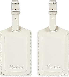 Travelambo Luggage Tags for Suitcases Faux Leather Privacy Protection 2 Pack Bag Tags Travel Accessories Essential, Ivory