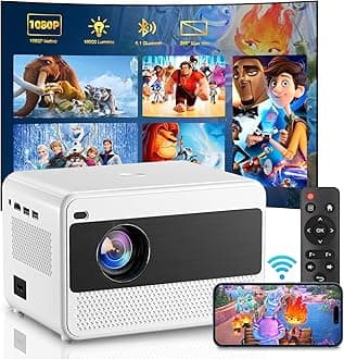 Video Projector with 5G WiFi and Bluetooth 5.1, Native 1080P Home Projector with Speaker, 16000LM Outdoor Movie Projector, Max 200" Compatible with iPhone / Android / TV Stick / Laptop / HDMI / USB