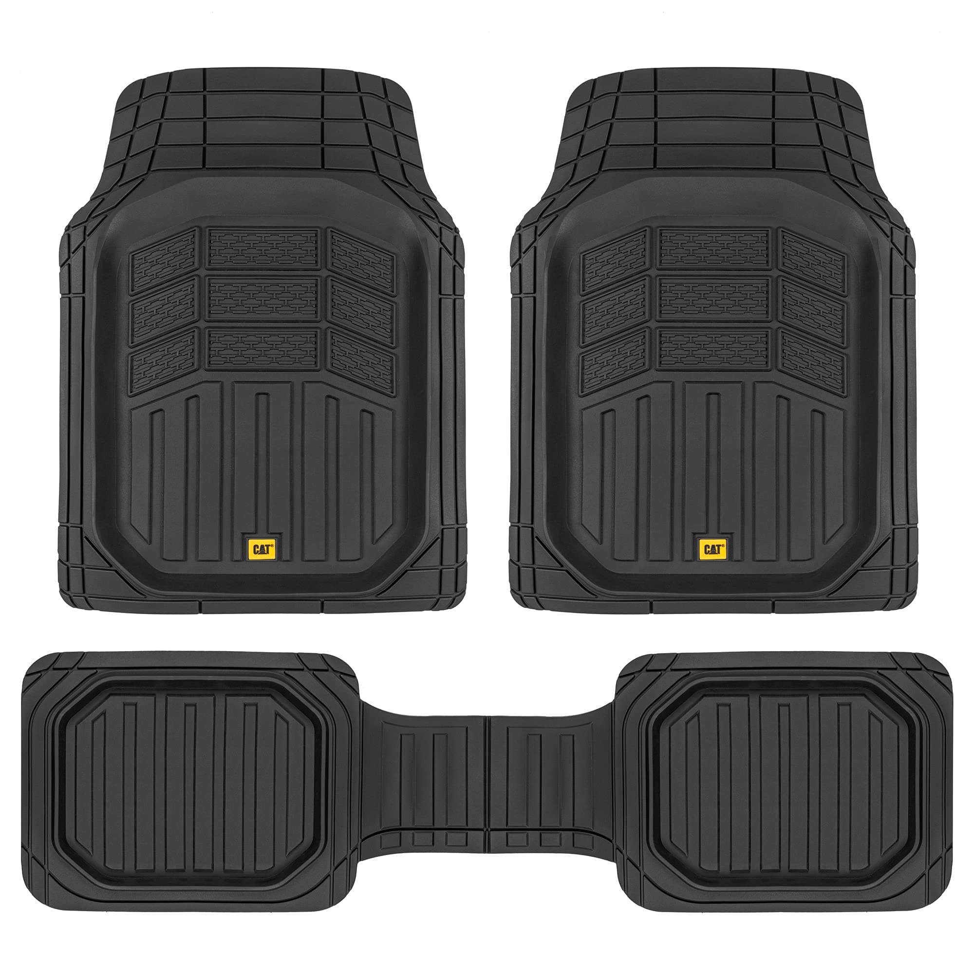 Cat® CAMT-9013 (3-Piece) Heavy Duty Deep Dish Rubber Floor Mats, Trim to Fit for Car Truck SUV & Van, All Weather Total Protection Durable Liners Black, 29.5" L x 21" W x 1" Th