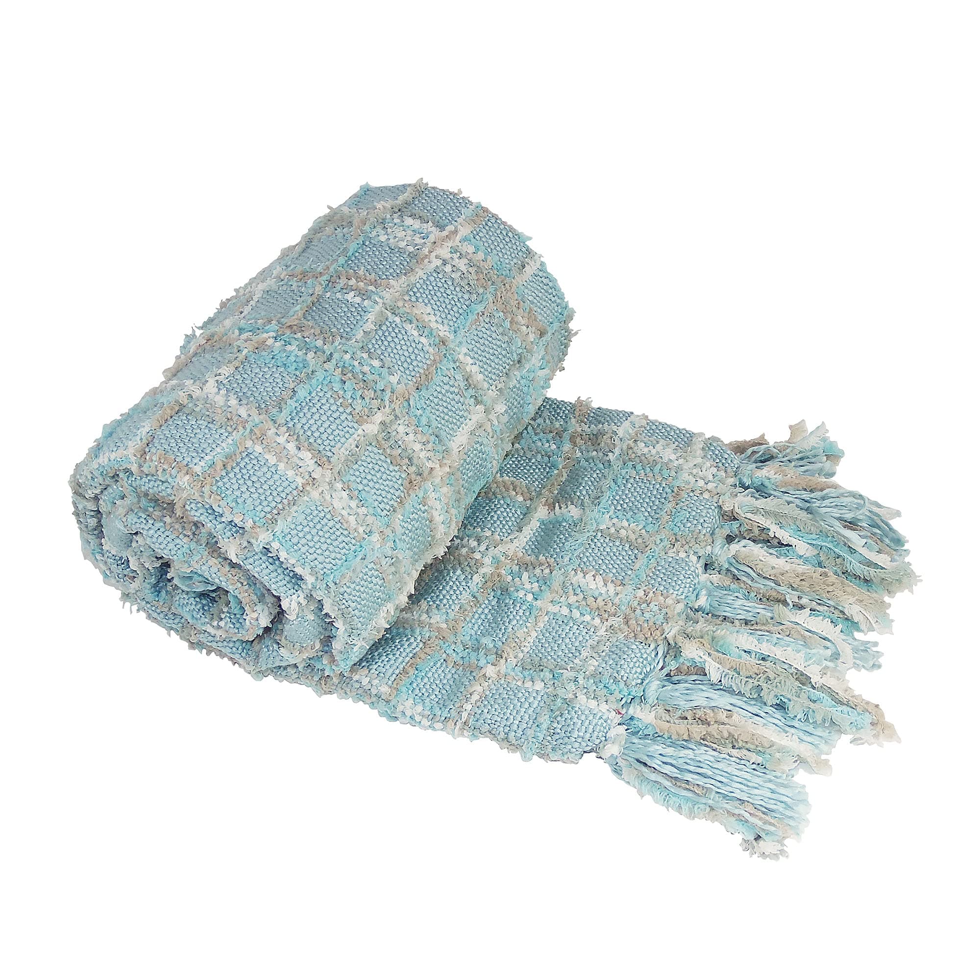 Home Soft Things Multi-Color Chenille Couch Throw Blanket, Light Blue, 50" x 60'' Soft Warm Cozy Tartan Blanket with Tassels Throw Blanket for Living Room Bed Sofa Chair Décor