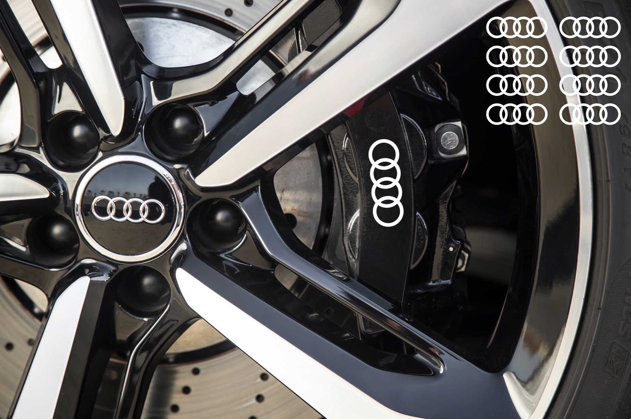 Audi Ringe Brake Caliper Mirror Window Decal 8 pcs. 60mm (White)