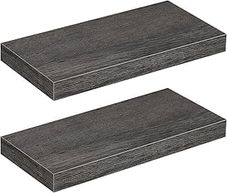HOOBRO Floating Shelves for Wall, Wall Mounted Shelf Set of 2, 15.7" Hanging Shelf with Invisible Brackets, for Wall in Bathroom, Bedroom, Toilet, Kitchen, Living Room, Office, Charcoal Gray BC40BJ01