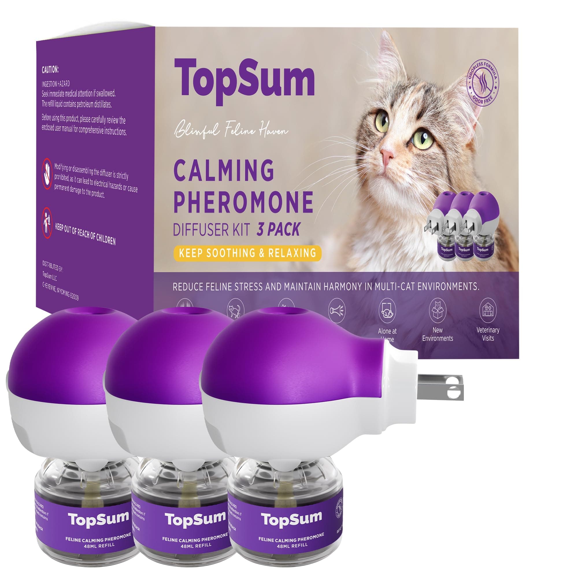 Cat Pheromones Calming Diffuser: Premium Pheromone Diffuser for Cats - Cat Pheromones Diffuser - Cat Calming Diffuser - Cat Calming Pheromone Diffuser, 3 Pack (Purple)
