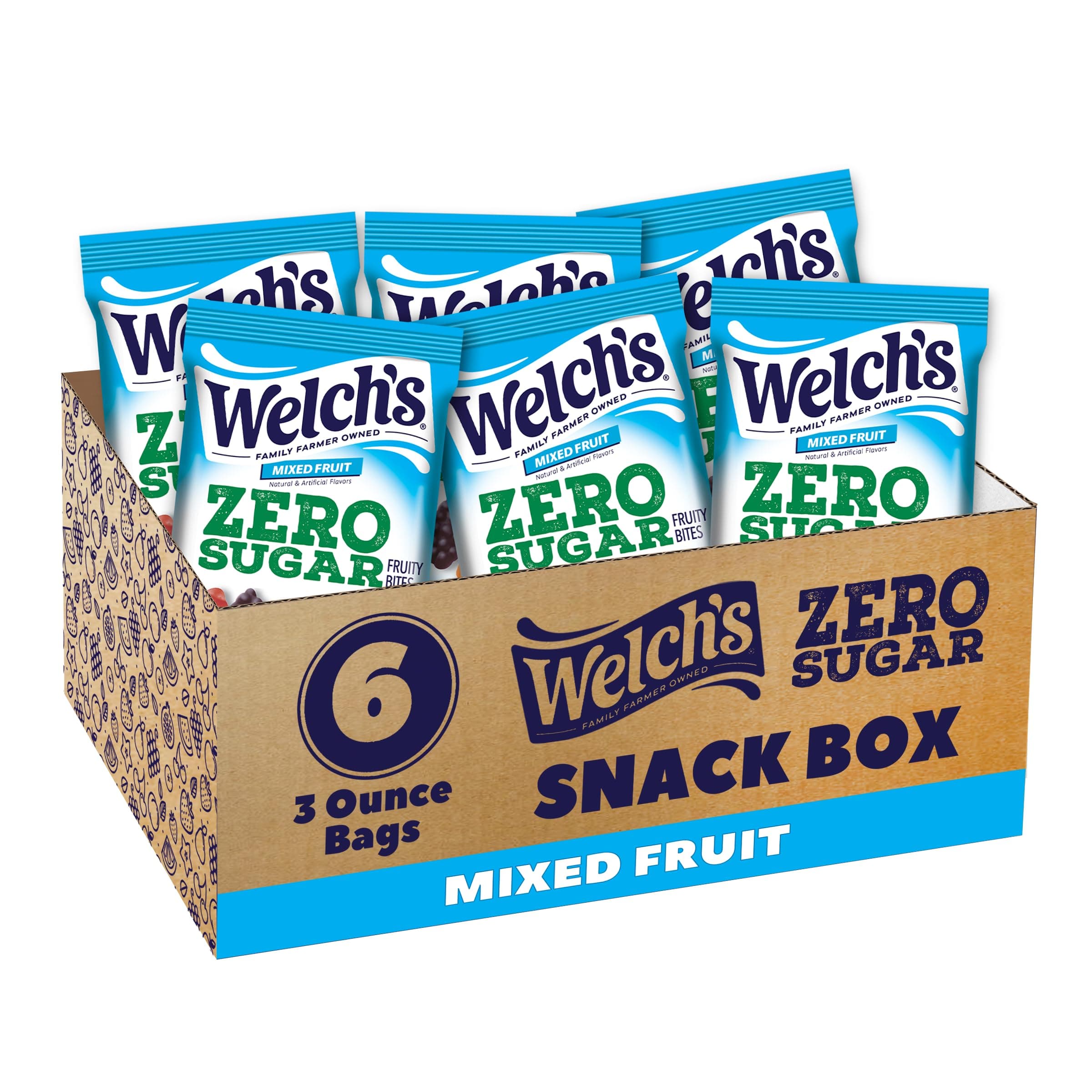 Zero Sugar Fruity Bites, Mixed Fruit Snack Box, Gluten Free & Sugar Free Snacks, 3oz Snack Packs (Pack of 6)