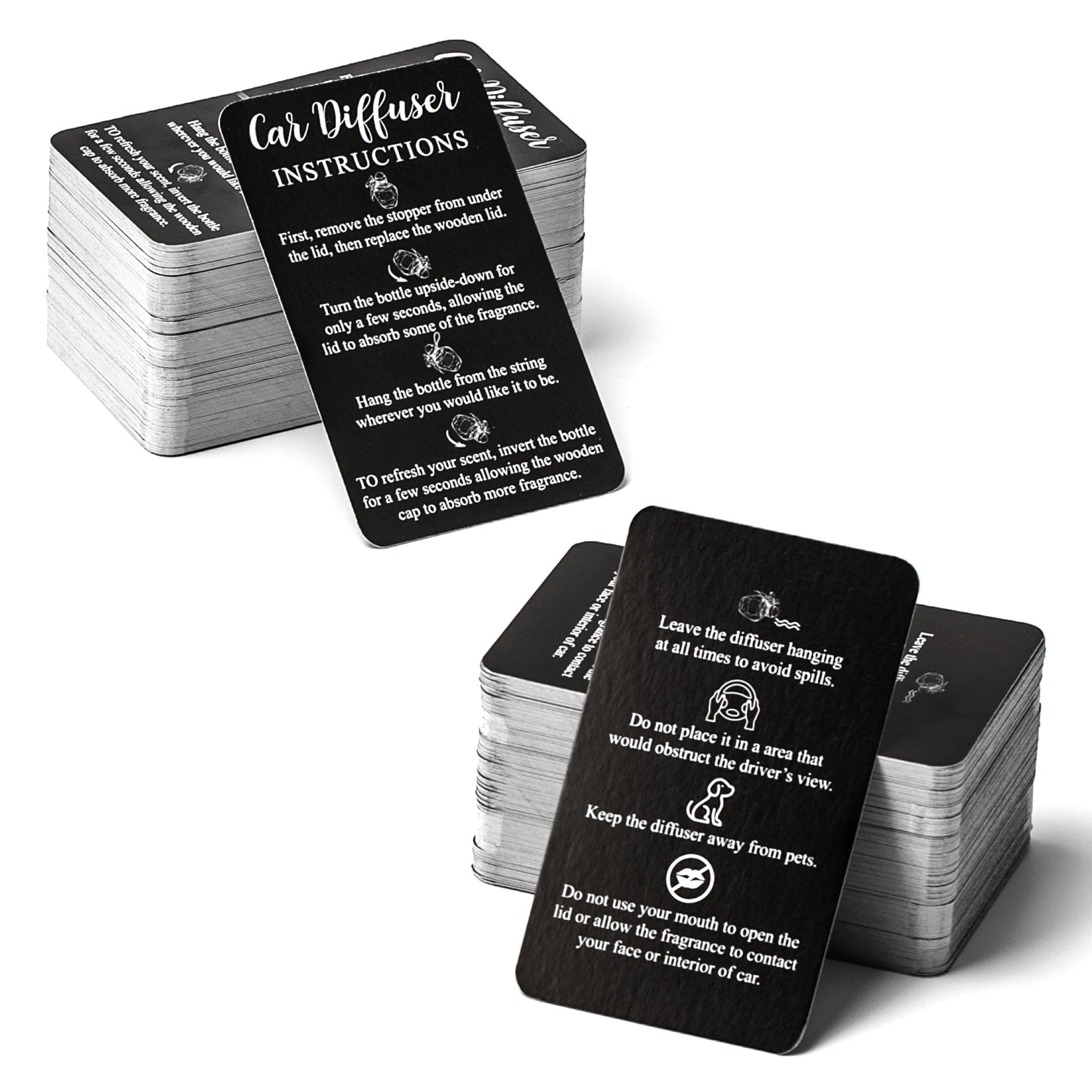 240Pcs Car Diffuser Instruction Cards Care Hanging Accessories for Auto Oil Bottles Package Bag Supplies 3.54 X 2.12inch Black