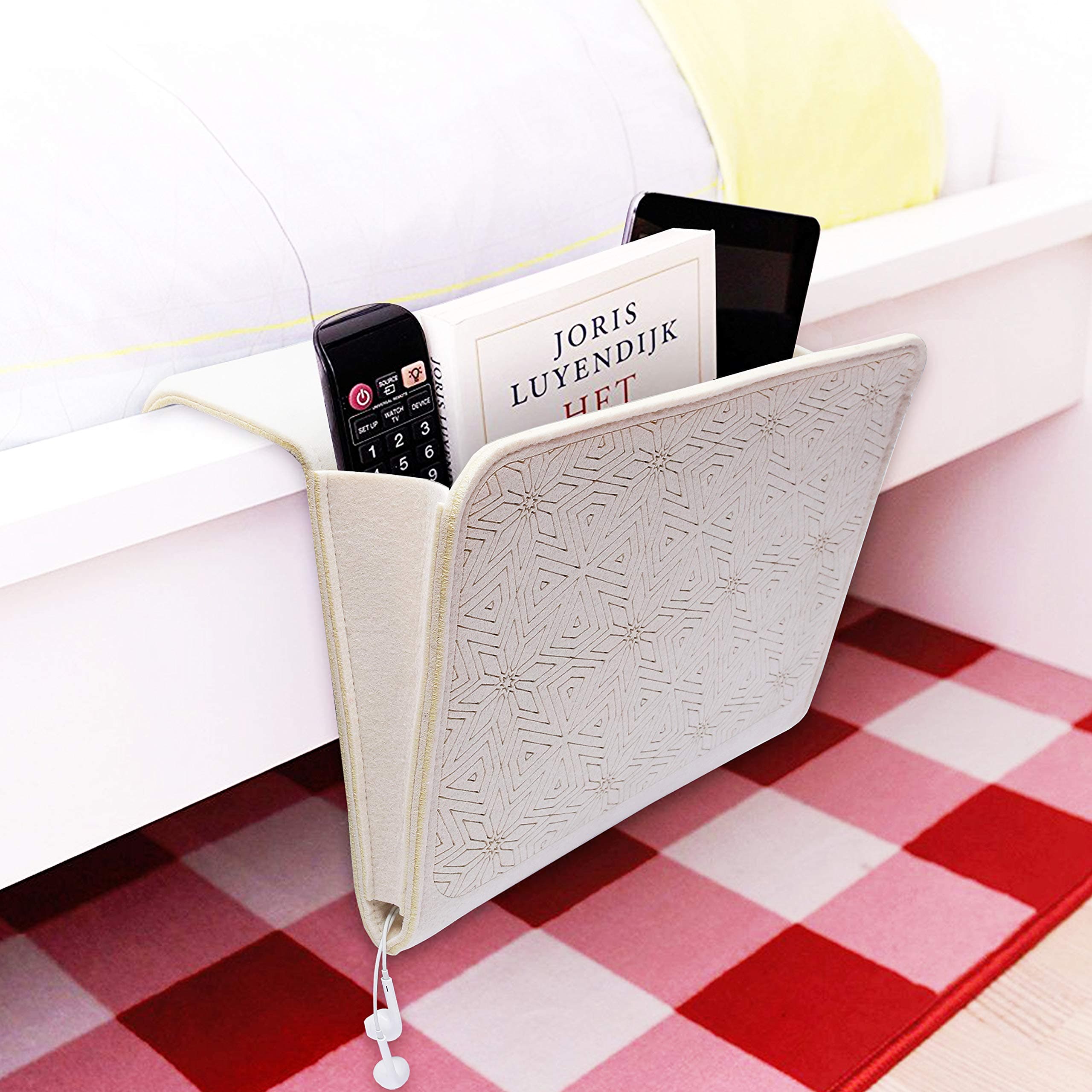 Bedside Caddy Organizer New Design 2019 Thick Felt Sturdy Anti-Slip | Felt Bedside Pocket Perfect for Bedroom, College Dorm Room, Bunk Bed | Hanging Storage Organizer | Remote - Tablet Holder