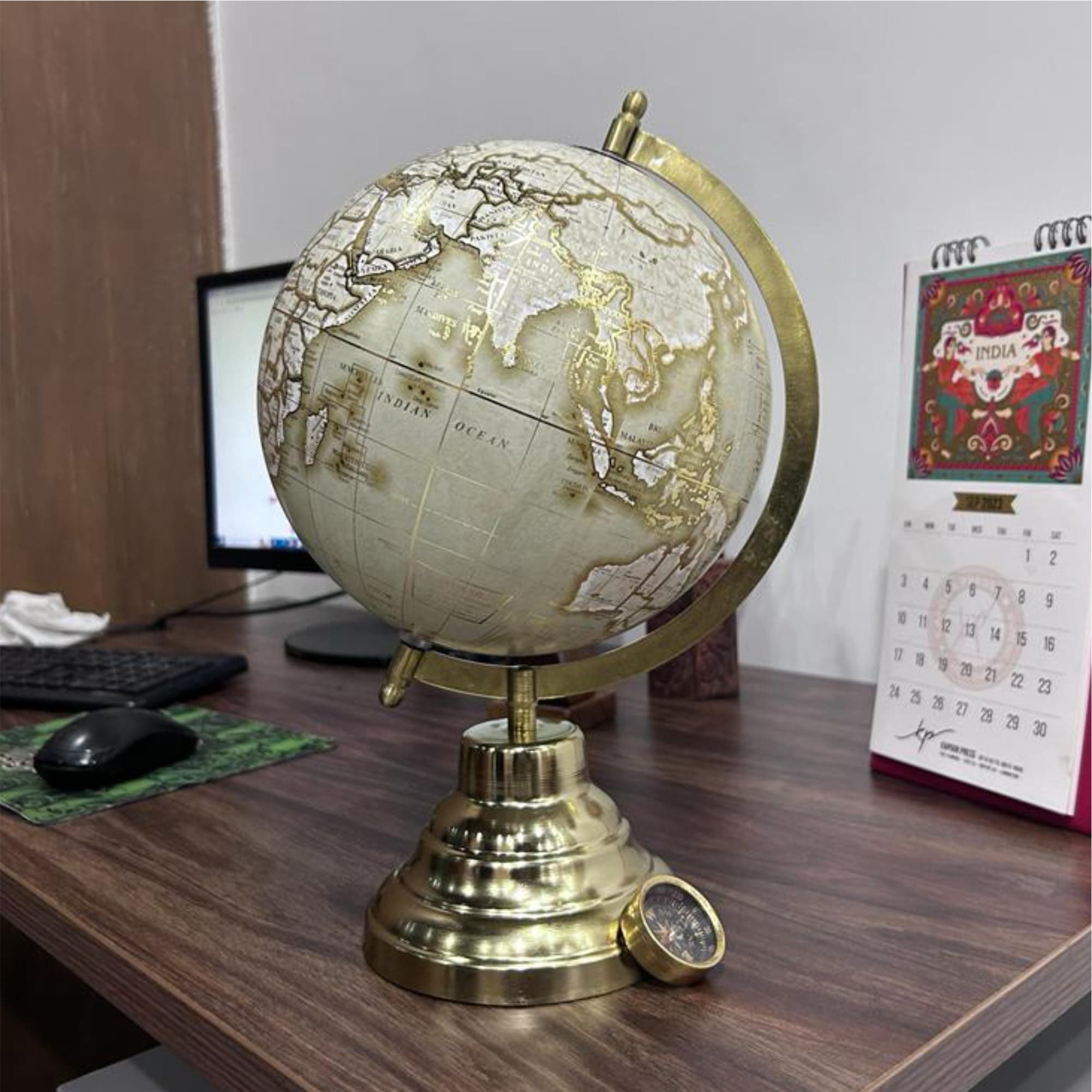 Decorative World Globe for Home Decor Gift Items,Office Table Accessories,Student & Kids Learning (Grey gold 12 Inch Height)