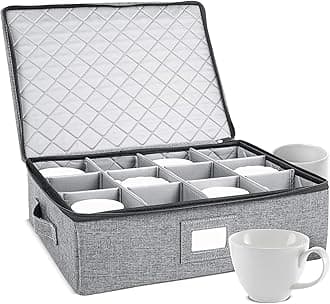 storageLAB Cup and Mug Storage Containers, Hard Shell Storage Case with Felt Dividers for Cups, Mugs, Dishes, and Glasses, Ideal for Kitchen Organizing and Moving Supplies - 1 Pack, Gray