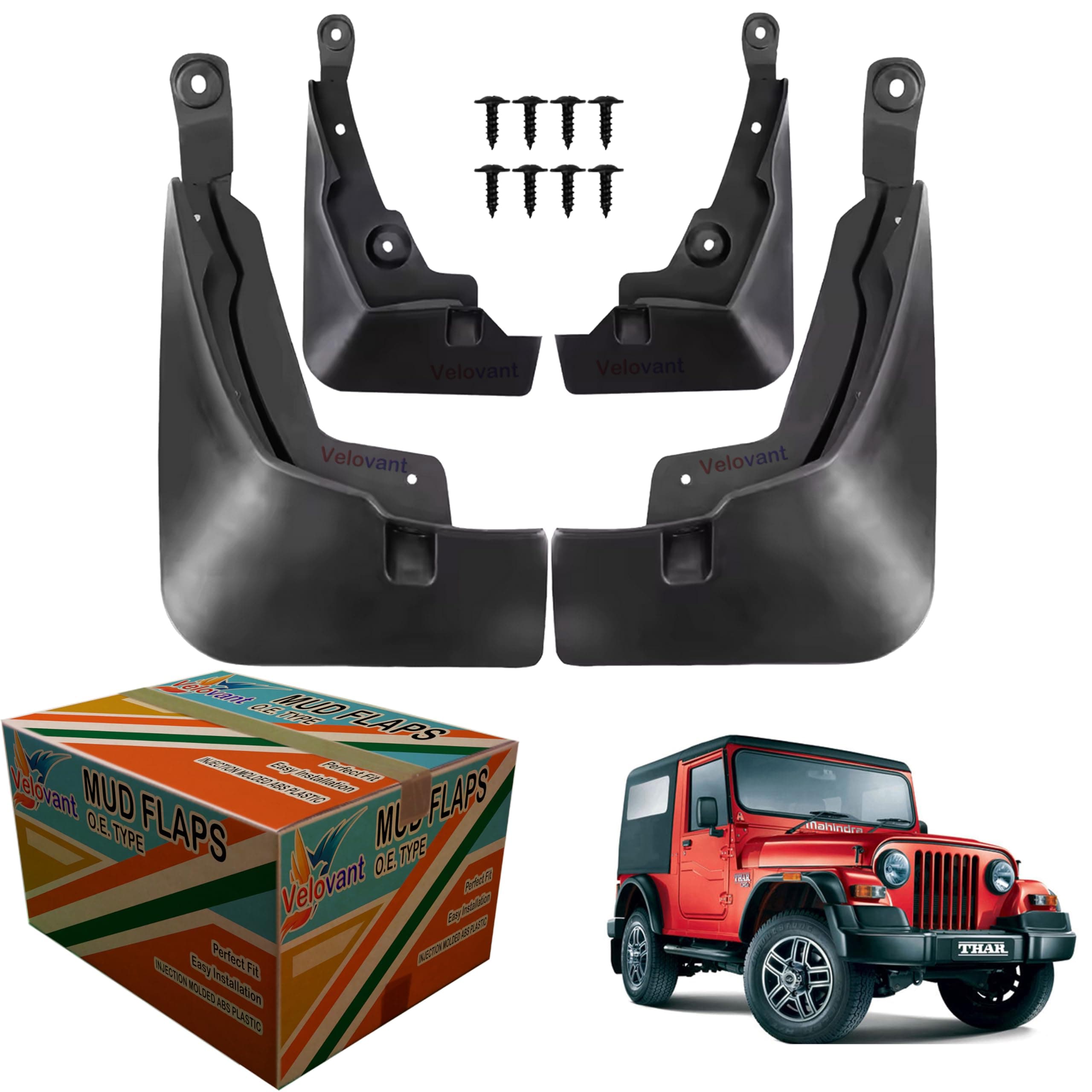 Car Mud Flap for Thar 2021 Heavy Duty Splash Mud Guards OEM Type Set of 4 Black